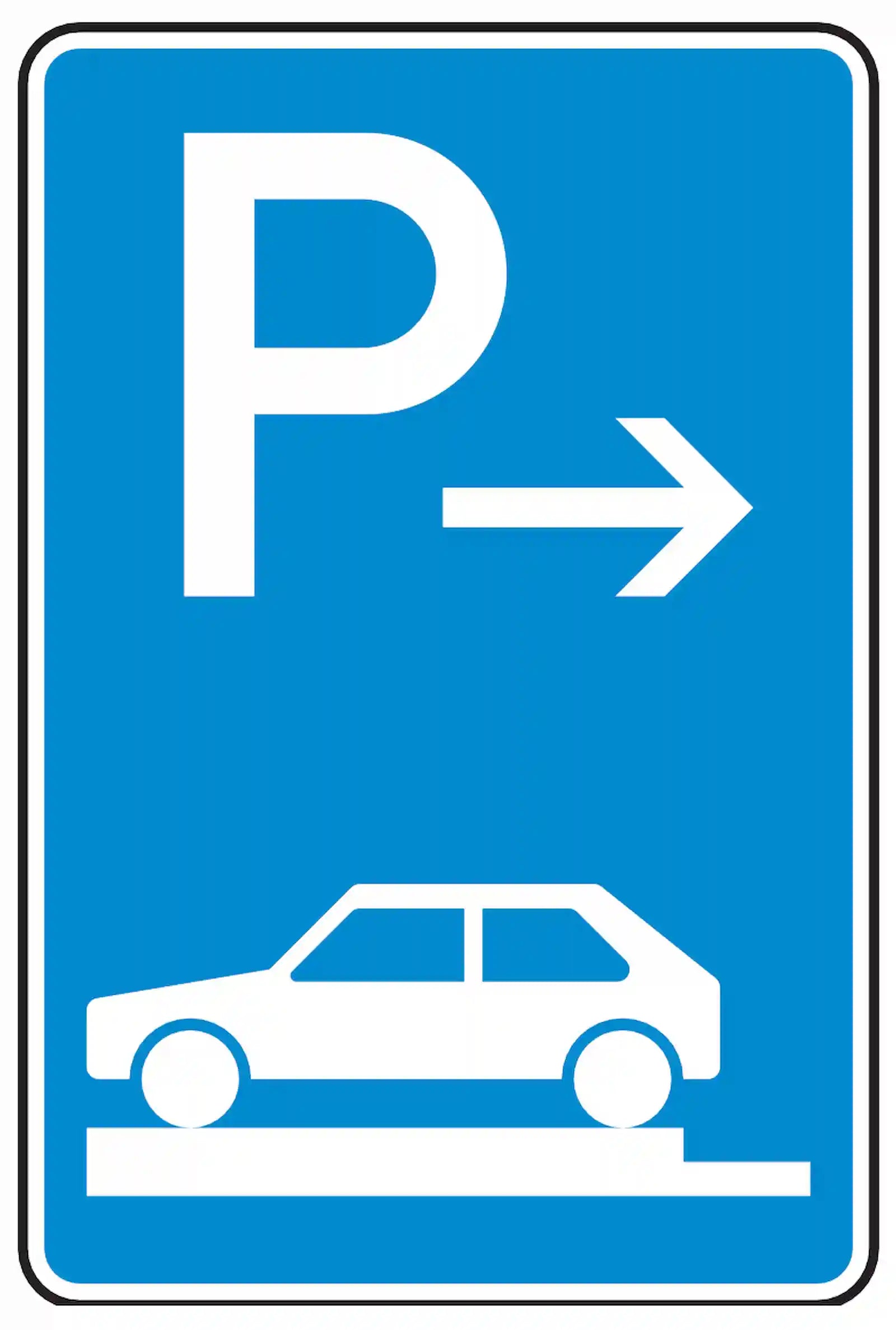Verkehrszeichen 315-81: Beginn ganz queres Gehwegparken, links, bis 2,8 t.
