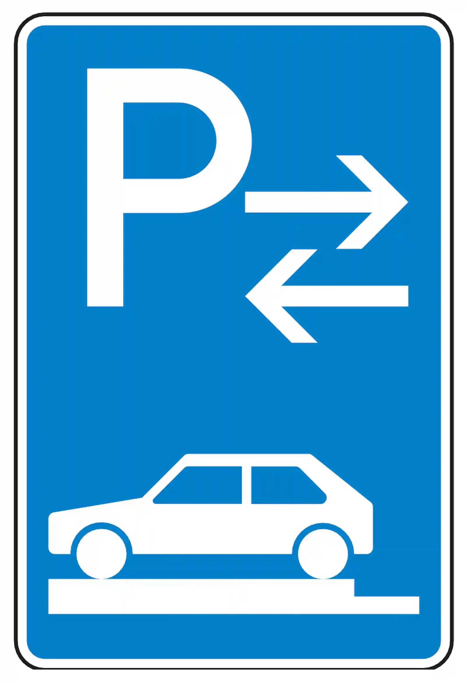 Verkehrszeichen 315-83: Mitte ganz queres Gehwegparken, links, bis 2,8 t.