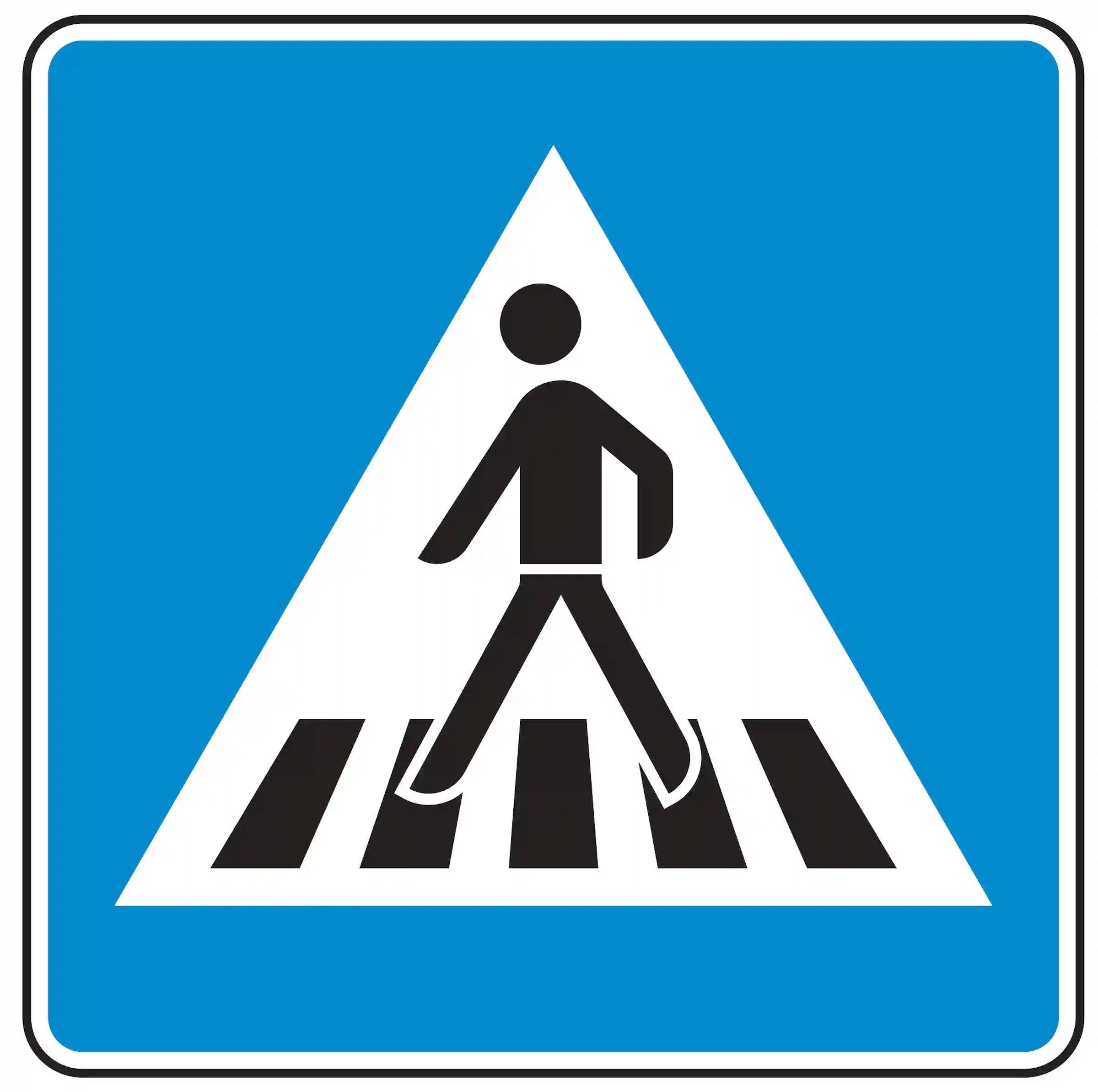 Verkehrszeichen 350-10: Fußgängerüberweg (Zebrastreifen), rechte Straßenseite.