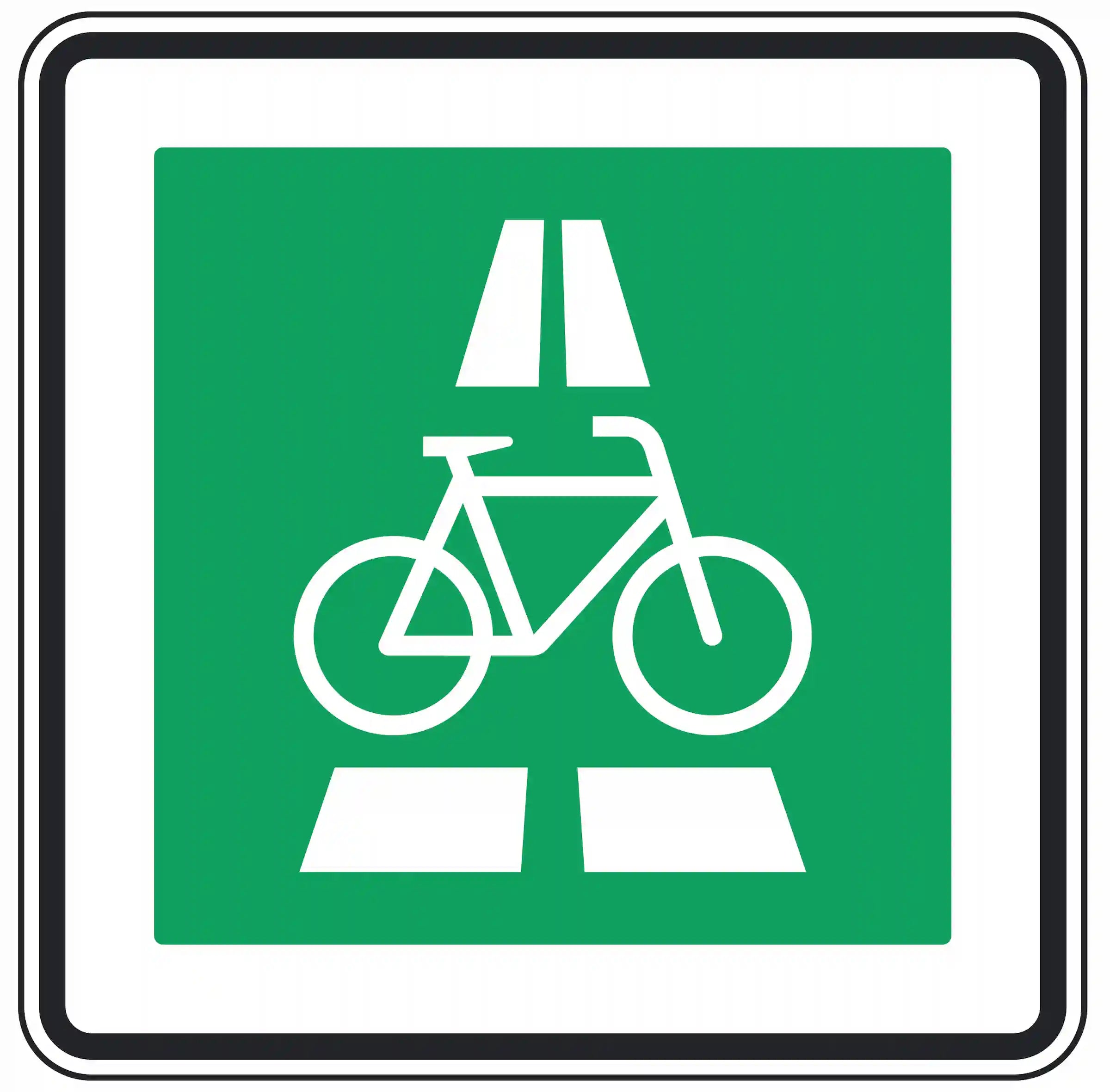 Verkehrszeichen 350.1-20: Beginn eines Radschnellwegs, linke Fahrbahnseite.