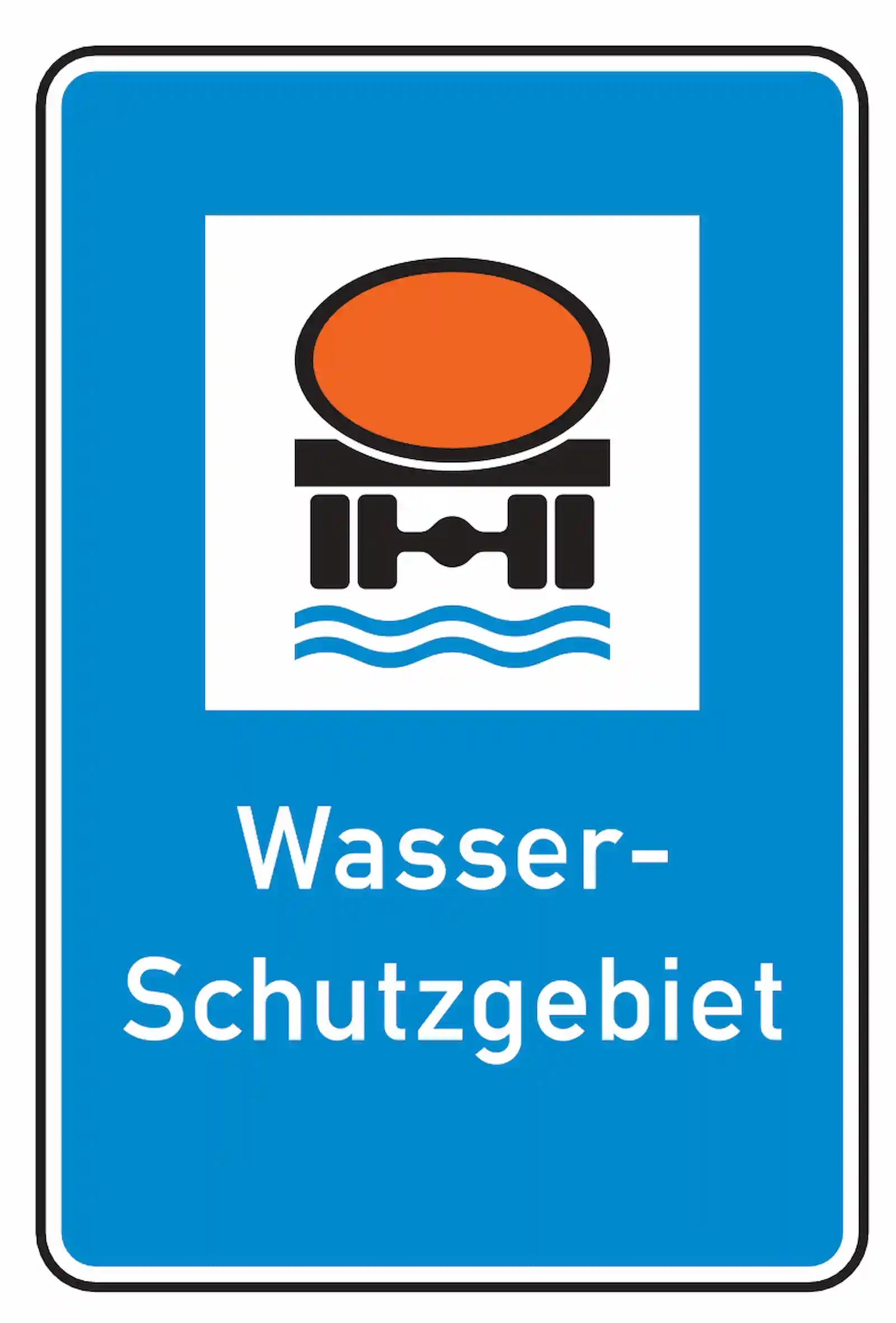 Verkehrszeichen 354: Beginn eines Wasserschutzgebiets, besondere Vorsicht bei Gefahrgut.