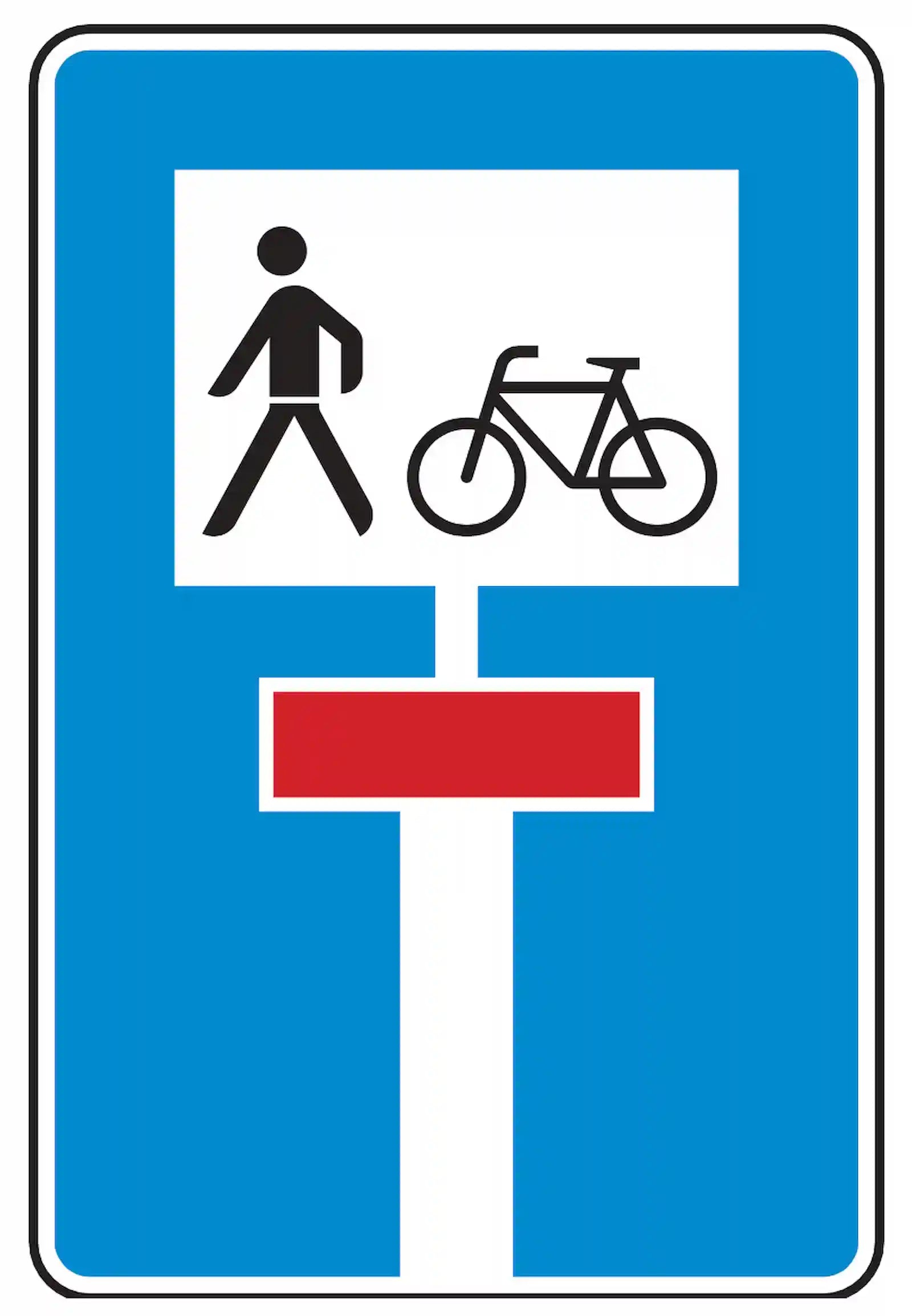 Verkehrszeichen 357-50: Sackgasse mit Durchgang für Fußgänger und Radfahrer.