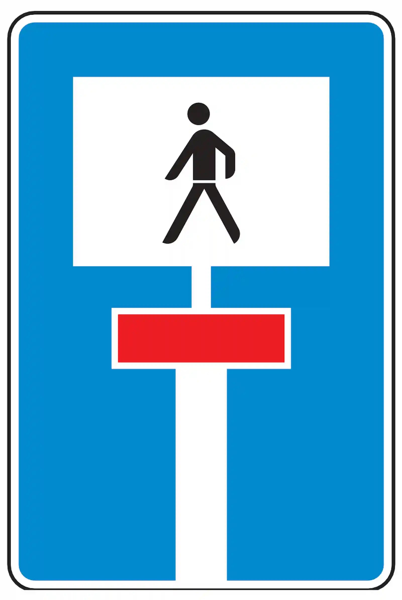 Verkehrszeichen 357-51: Sackgasse mit Durchgang ausschließlich für Fußgänger.