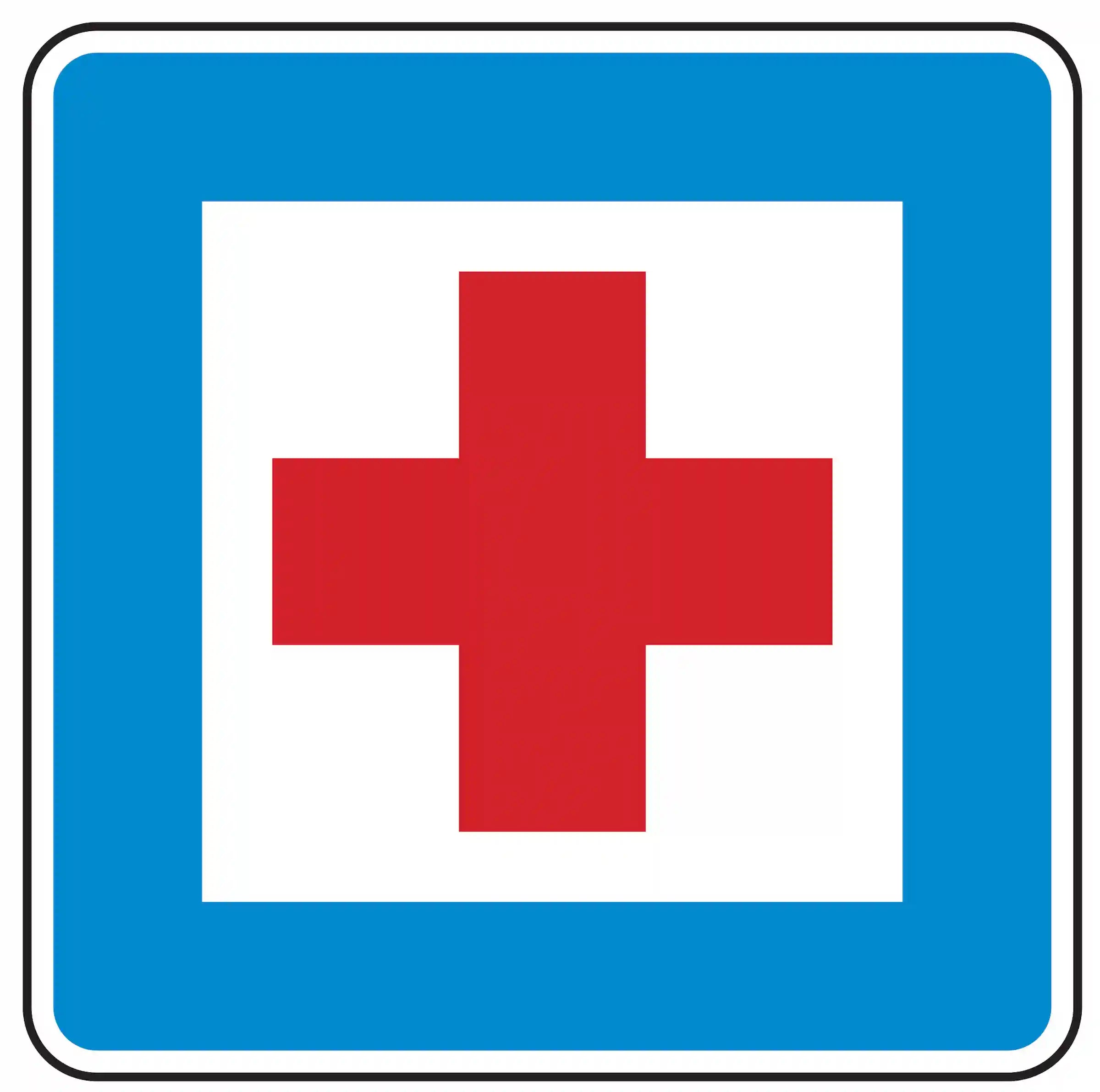 Verkehrszeichen 358: Hinweis auf Erste Hilfe oder medizinische Versorgung.