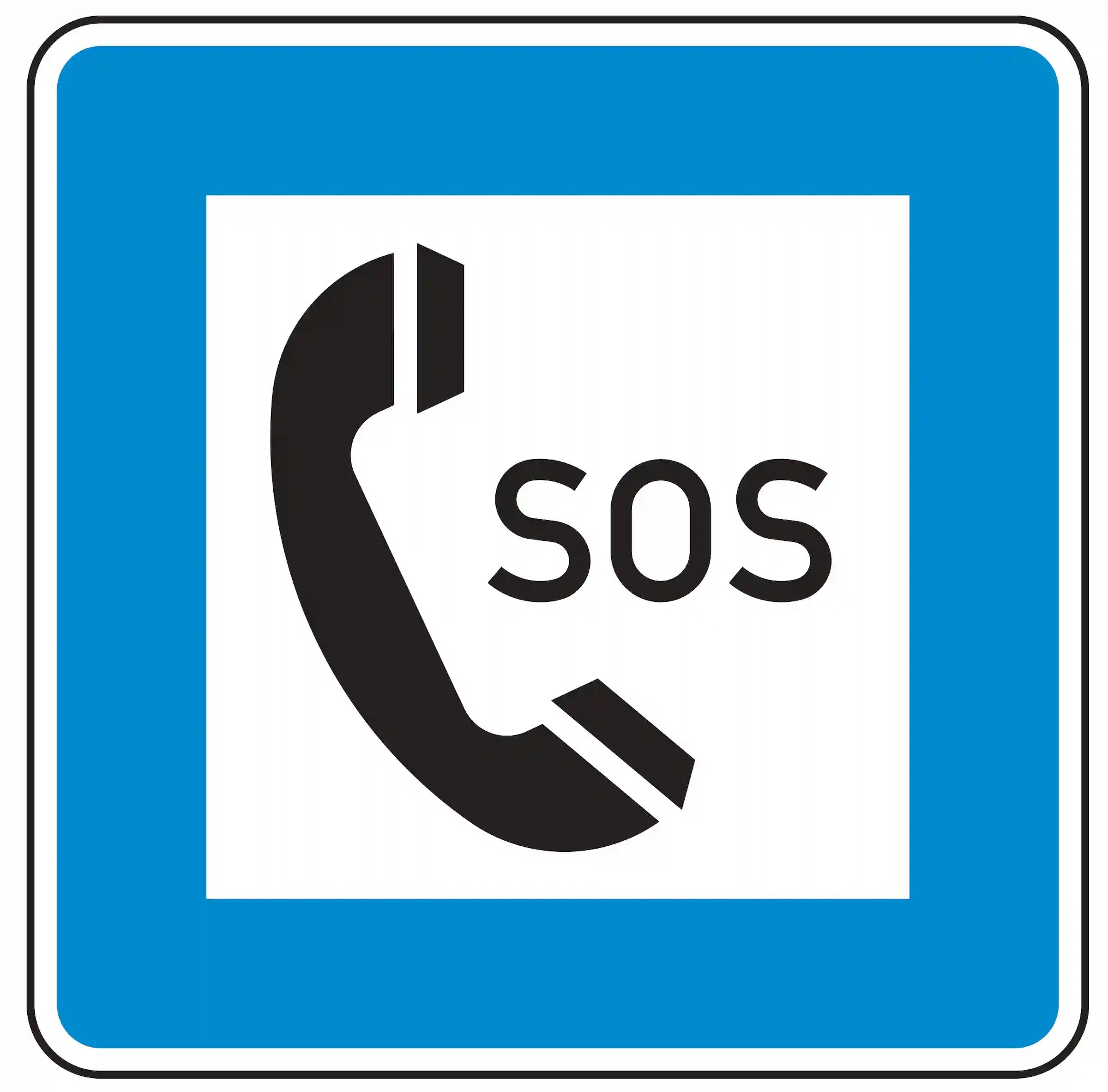 Verkehrszeichen 365-51: Hinweis auf eine Notrufsäule zur Unfall- oder Pannenhilfe.