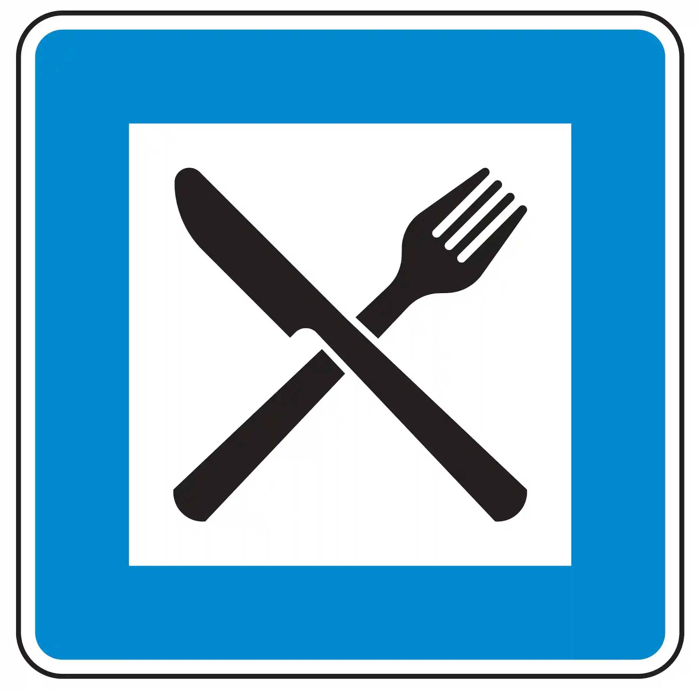 Verkehrszeichen 365-56: Hinweis auf ein Autobahngasthaus oder Restaurant.