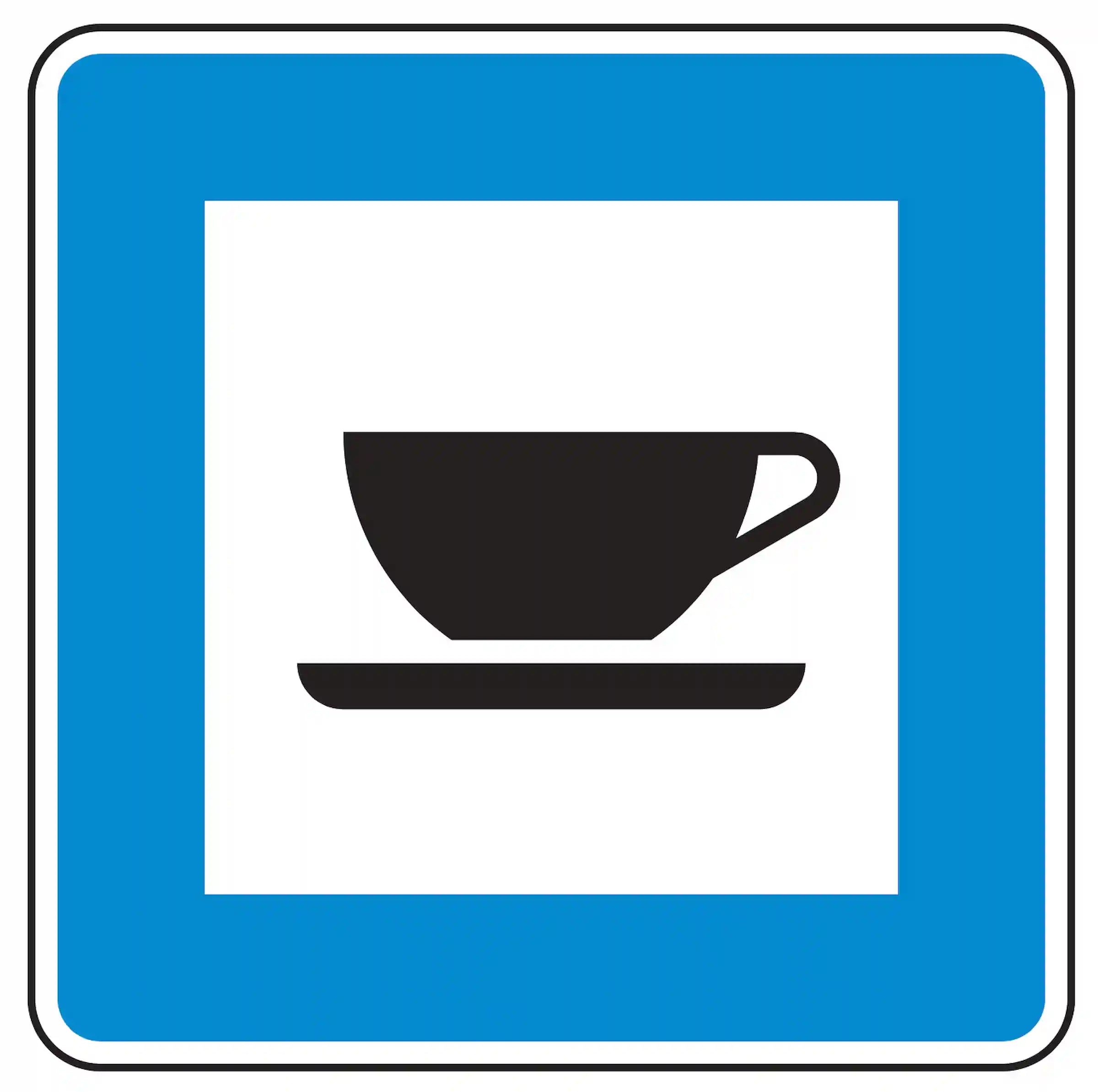 Verkehrszeichen 365-57: Hinweis auf Kiosk an der Autobahn.