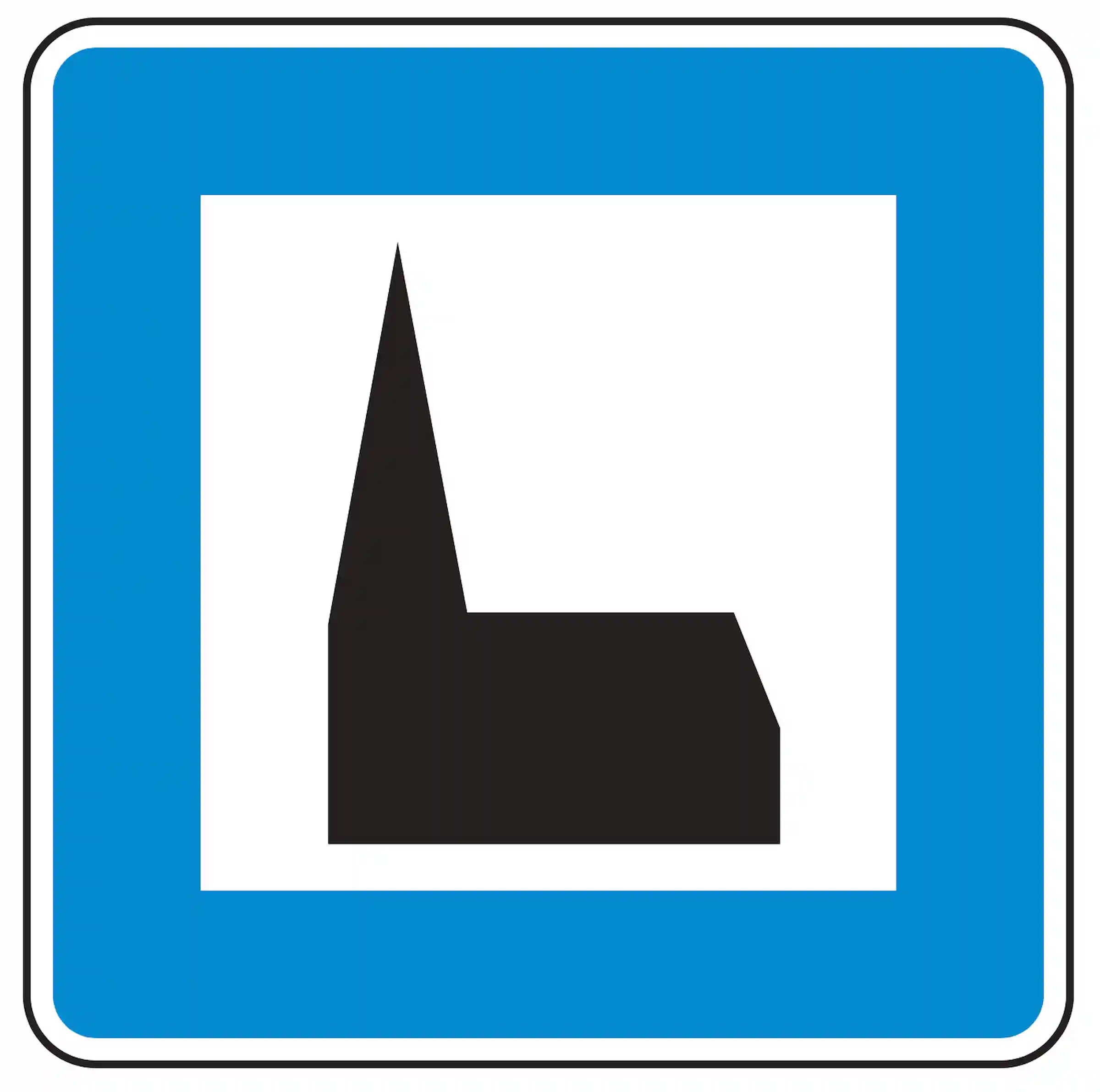 Verkehrszeichen 365-59: Hinweis auf eine Autobahnkapelle.