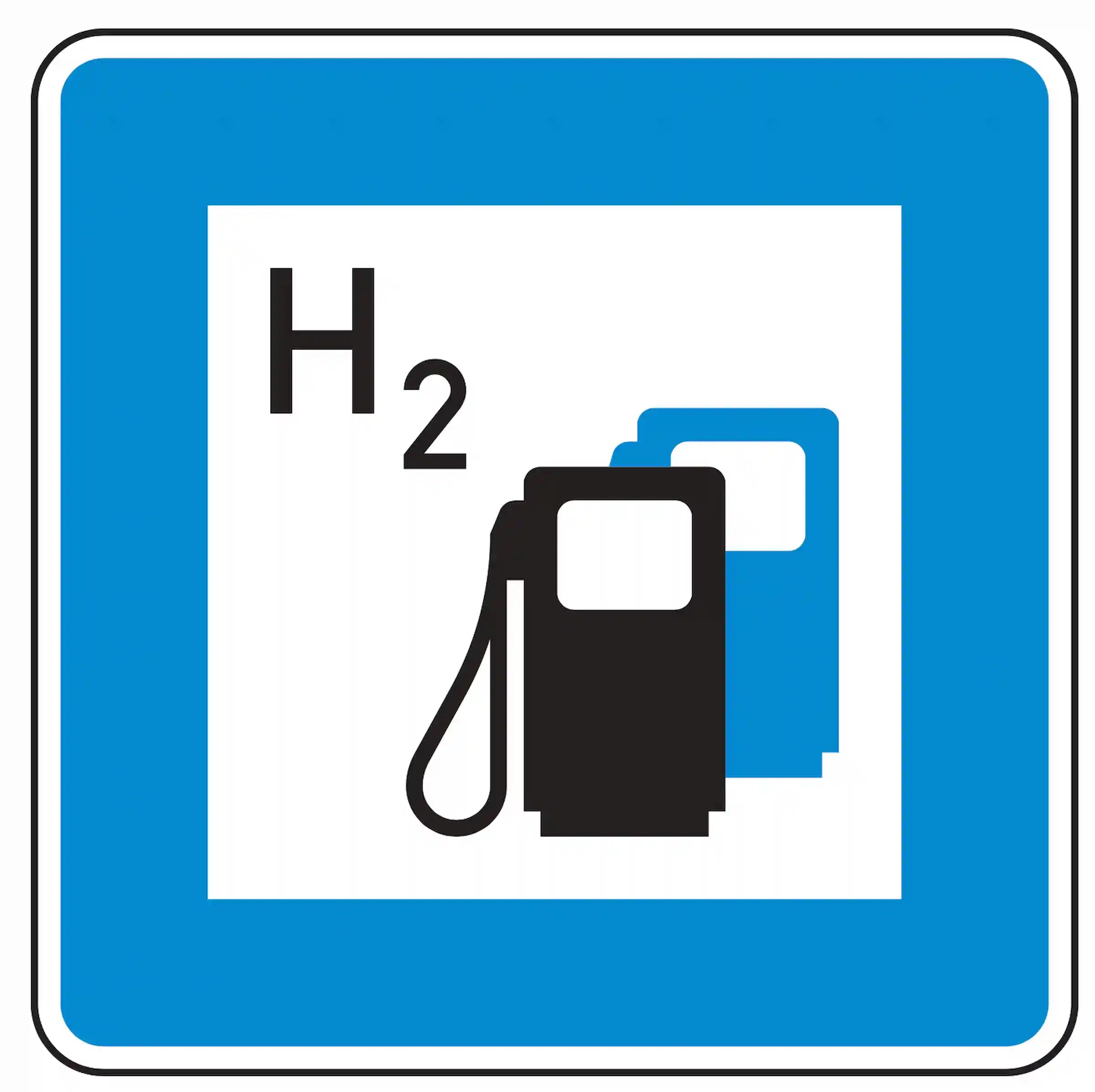 Verkehrszeichen 365-66: Hinweis auf eine Wasserstofftankstelle.