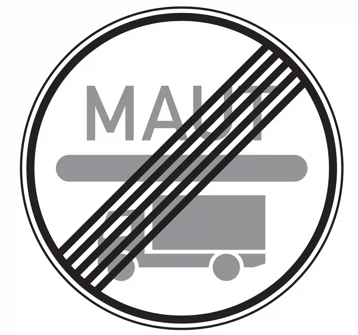 Verkehrszeichen 390.2: blaues Maut-Schild, durchgestrichener Lkw – Ende der Mautpflicht.