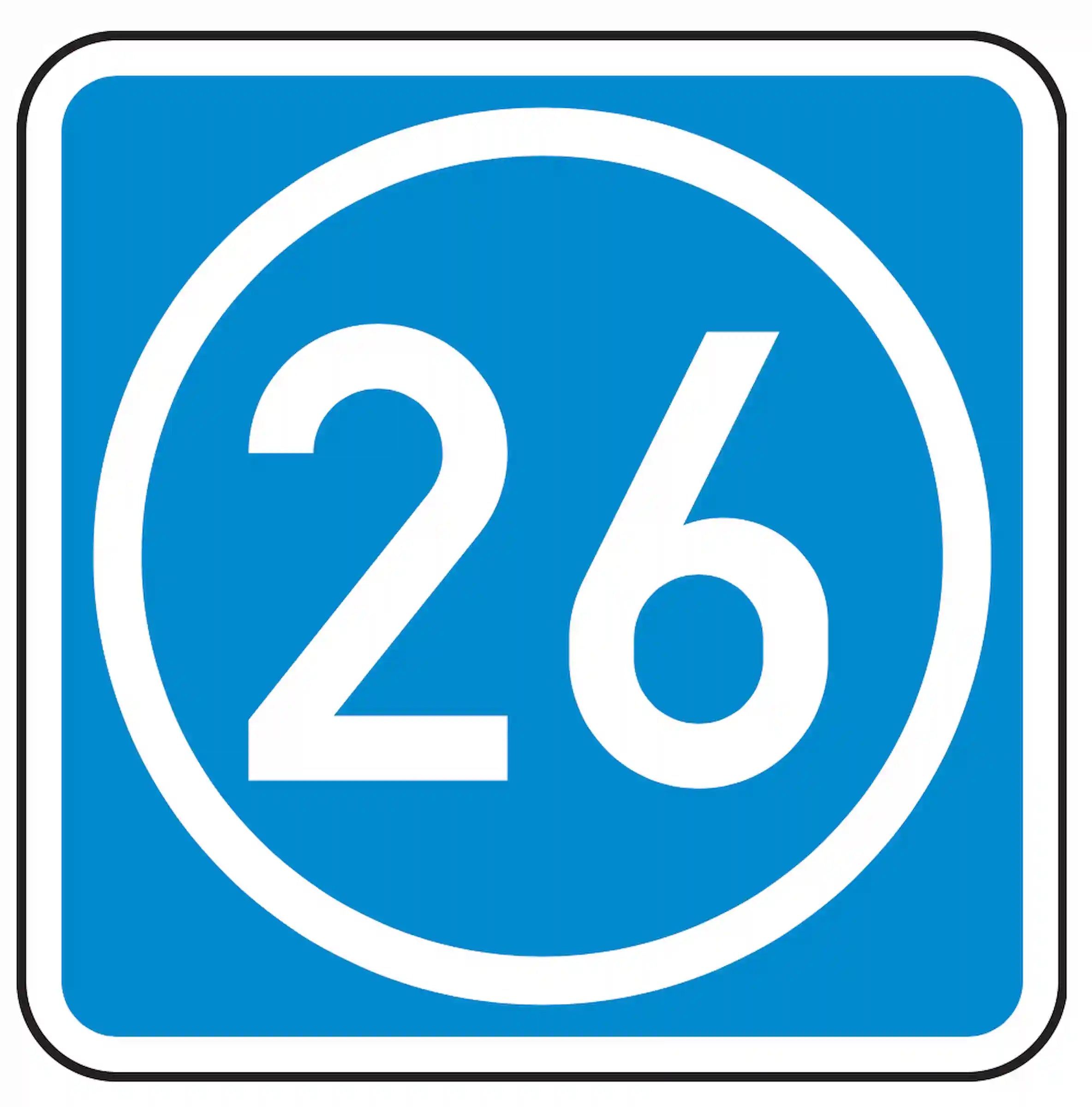 Verkehrszeichen "Knotenpunkte der Autobahnen - ein- oder zweistellige Nummer" - VZ 406-50