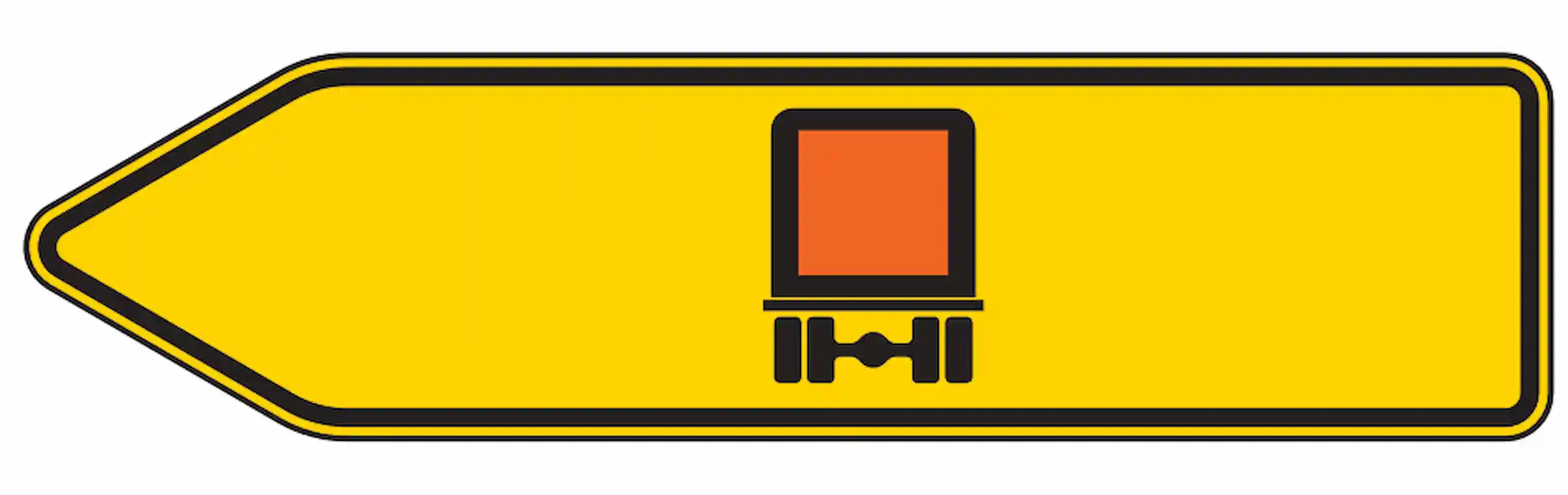 Verkehrszeichen "Pfeilwegweiser für kennzeichnungspflichtige Fahrzeuge mit gefährlichen Gütern, linksweisend" - VZ 421-11