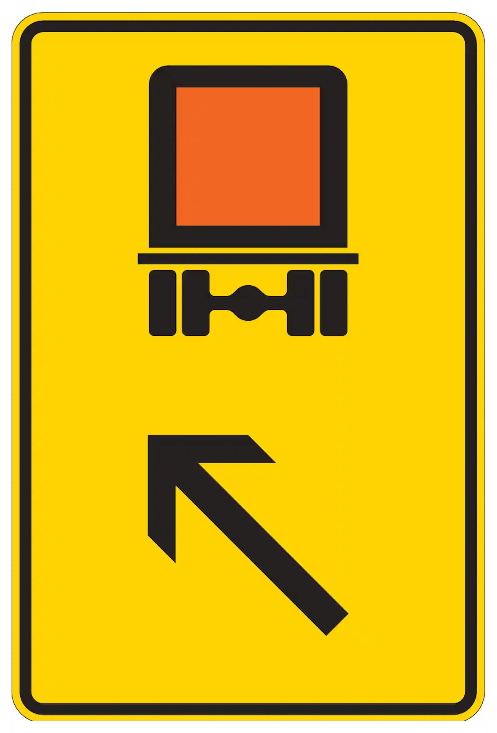 Verkehrszeichen 422-13: Gefahrguttransporte – zum Linksabbiegen einordnen.