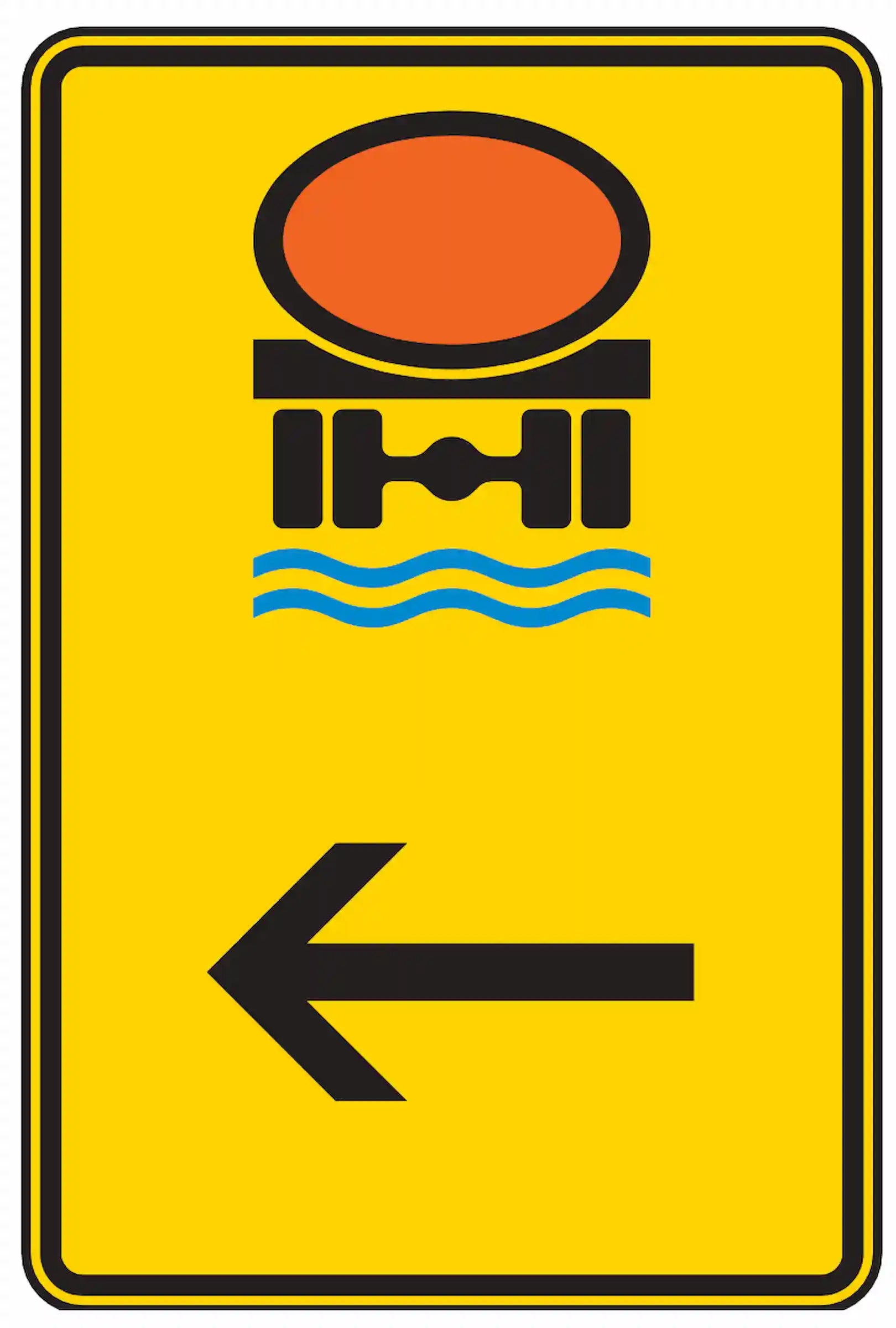 Verkehrszeichen 422-14: Umleitung für Fahrzeuge mit wassergefährdender Ladung – links abbiegen.