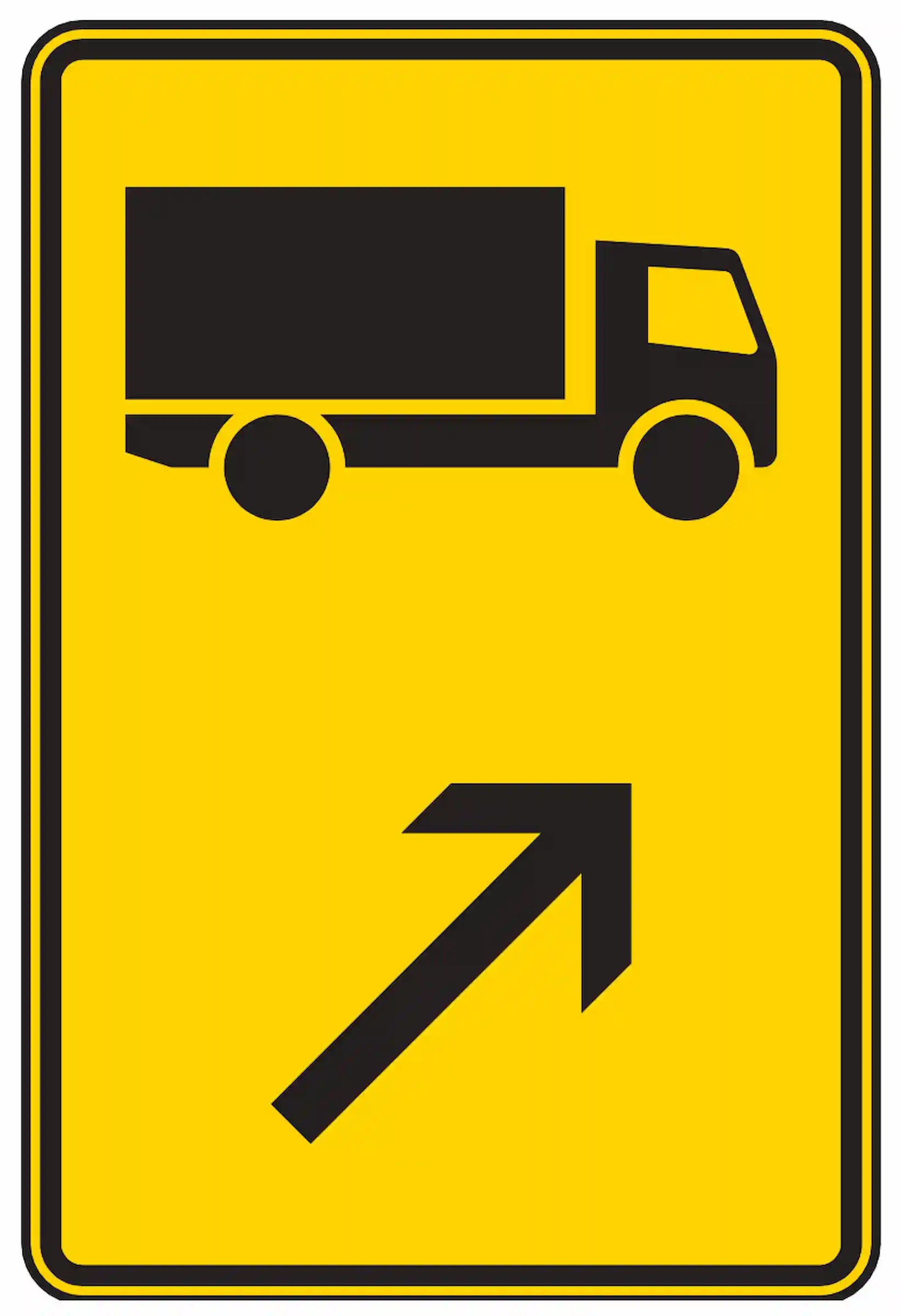 Verkehrszeichen 422-21: Für Fahrzeuge über 3,5 t – rechts einordnen zur Umleitung.