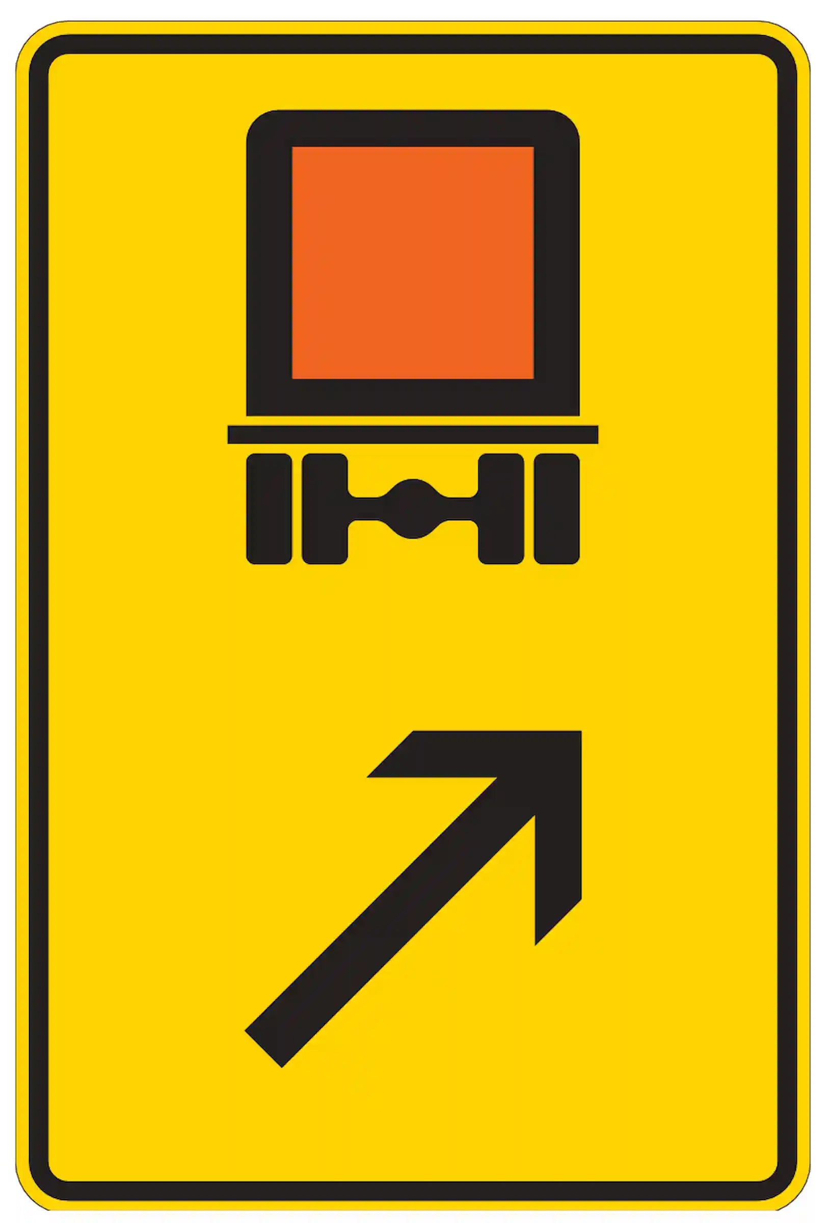Verkehrszeichen 422-23: Gefahrguttransporte – zum Rechtsabbiegen einordnen.