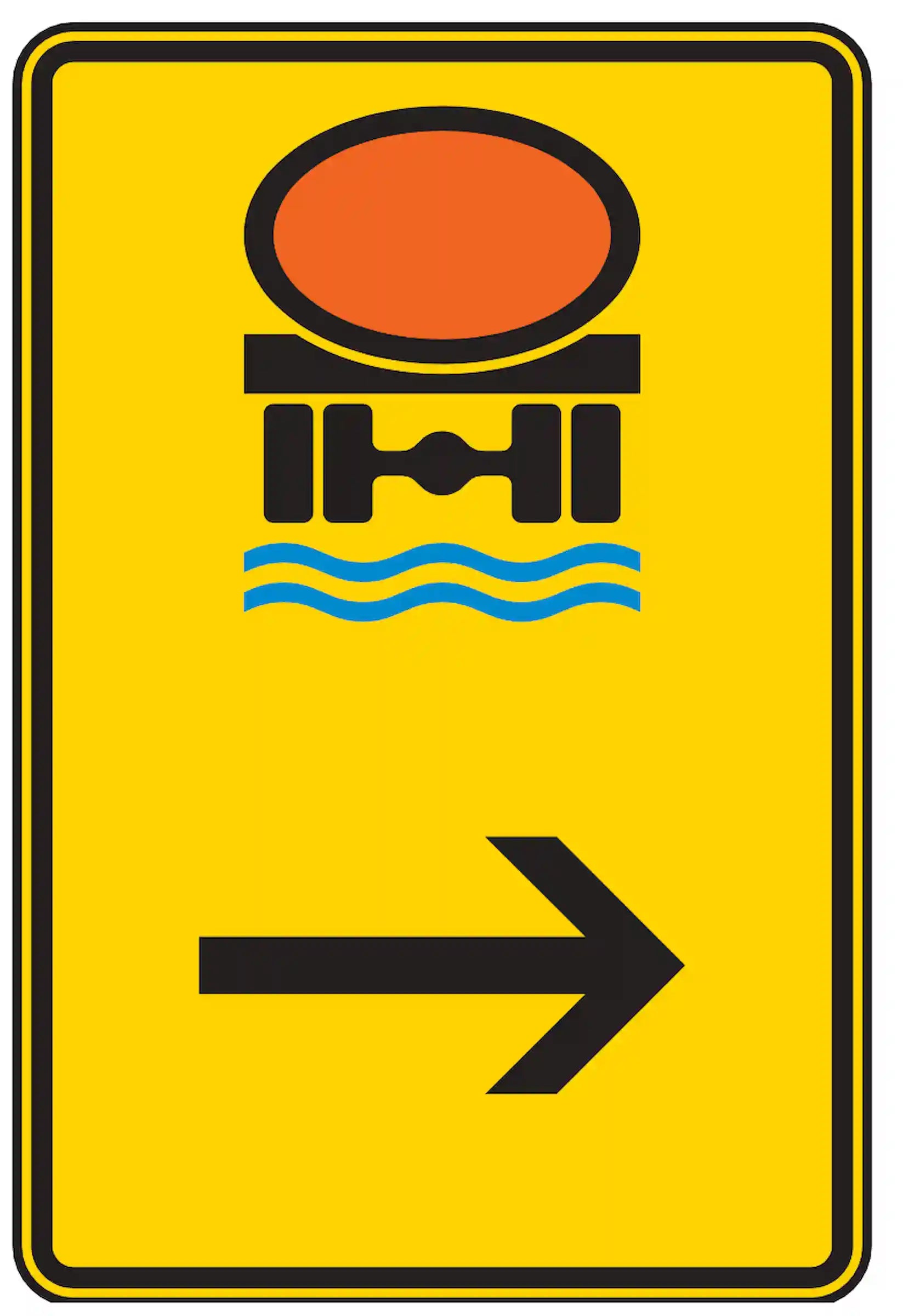 Verkehrszeichen 422-24: Umleitung für Fahrzeuge mit wassergefährdender Ladung – rechts abbiegen.
