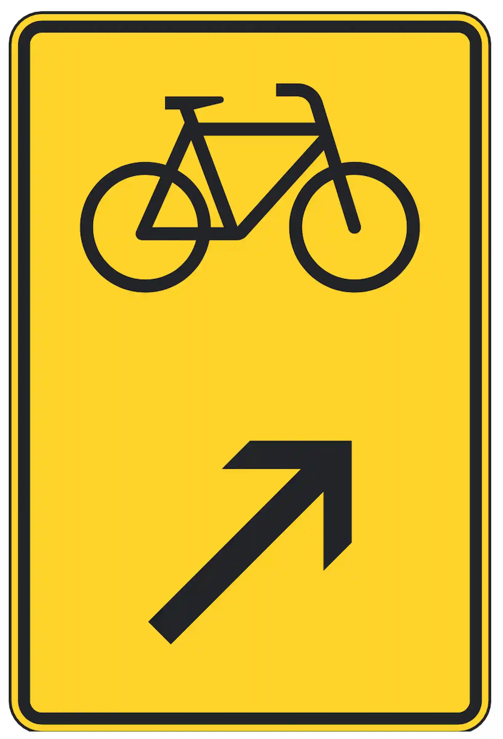 Verkehrszeichen 422-27 „Wegweiser für Radverkehr rechts einordnen“: Dieses Zeichen dient als Vorwegweiser. Es werden Umleitungen gekennzeichnet, die infolge von Baumaßnahmen auftreten und für Radfahrer gelten.