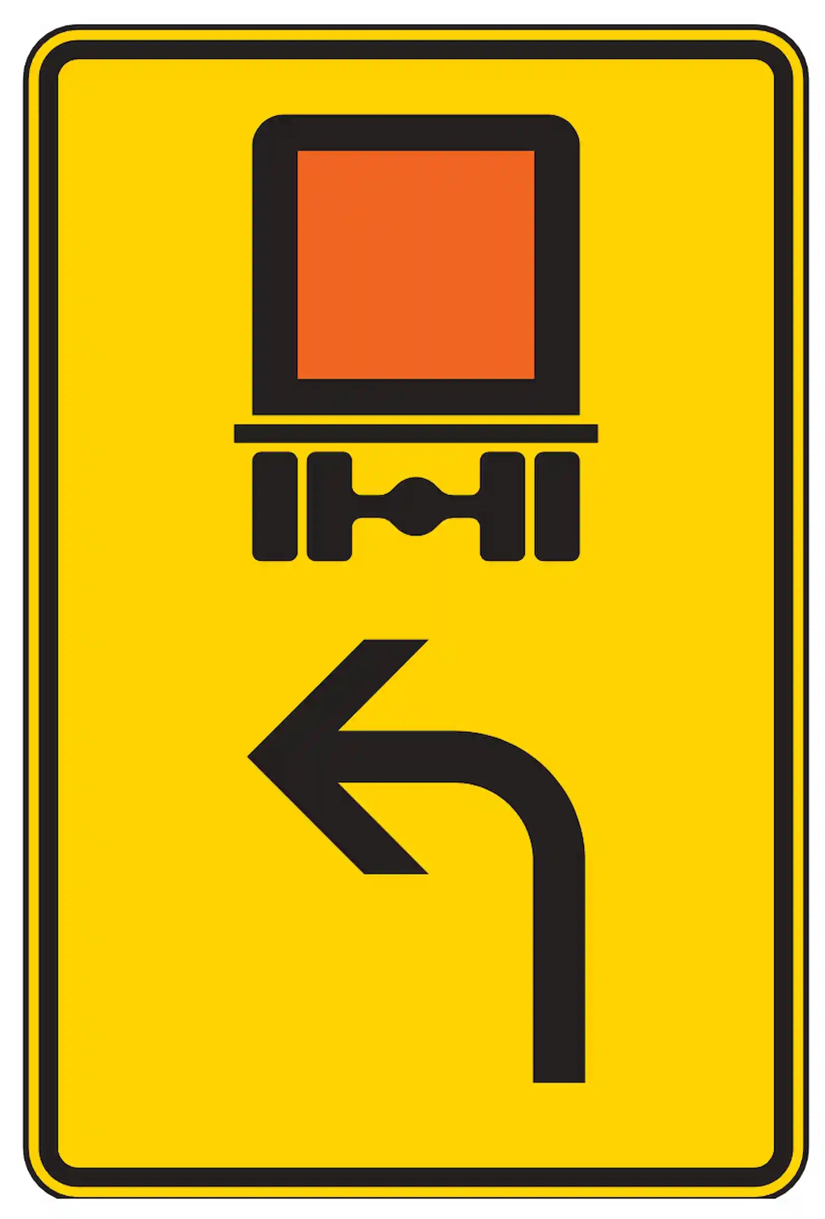 Verkehrszeichen 442-11: Umleitung für Gefahrgut-Fahrzeuge nach links.