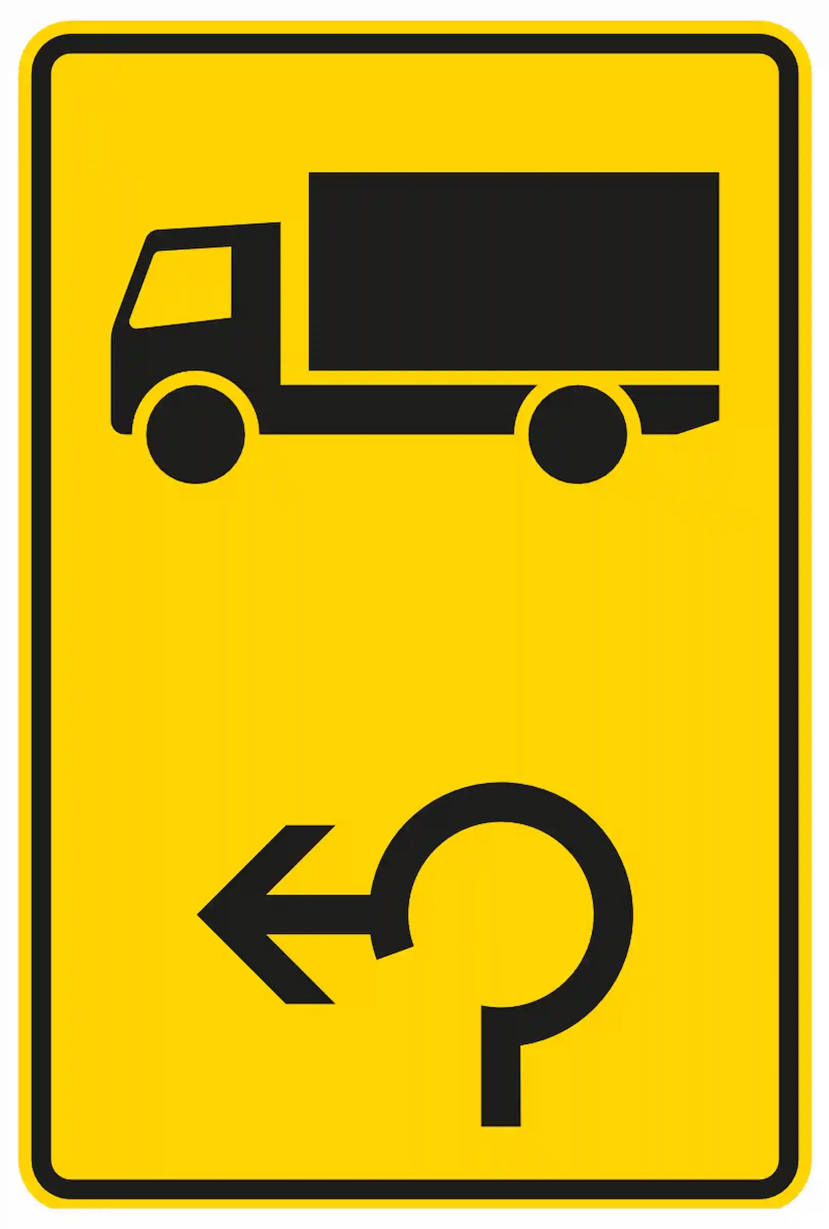 Verkehrszeichen 442-14: Umleitung für Fahrzeuge über 3,5 t über Kreisverkehr, linksweisend.