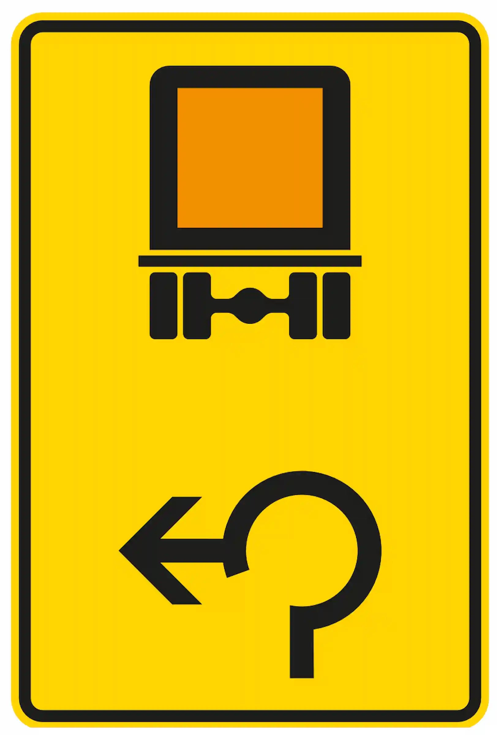 Verkehrszeichen 442-15: Gefahrgut-Umleitung im Kreisverkehr nach links.