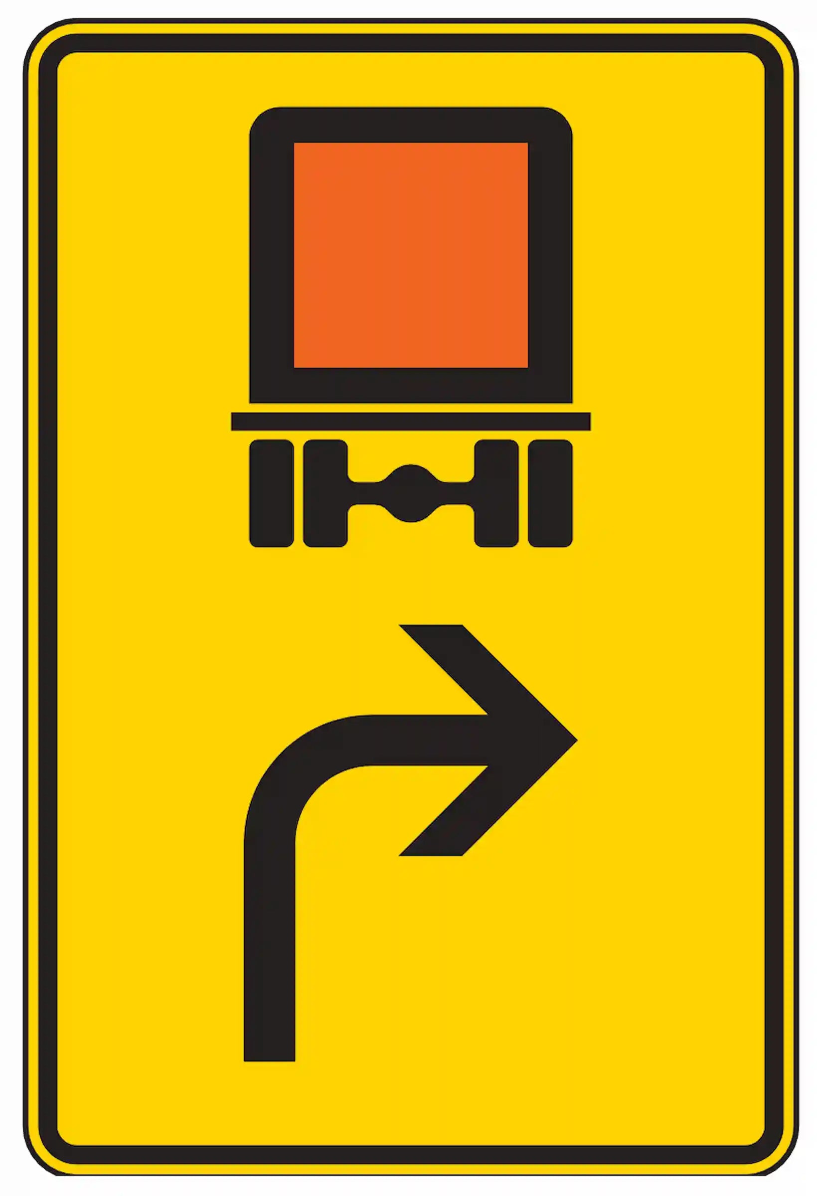 Verkehrszeichen 442-21: Umleitung für Gefahrgut-Fahrzeuge nach rechts.