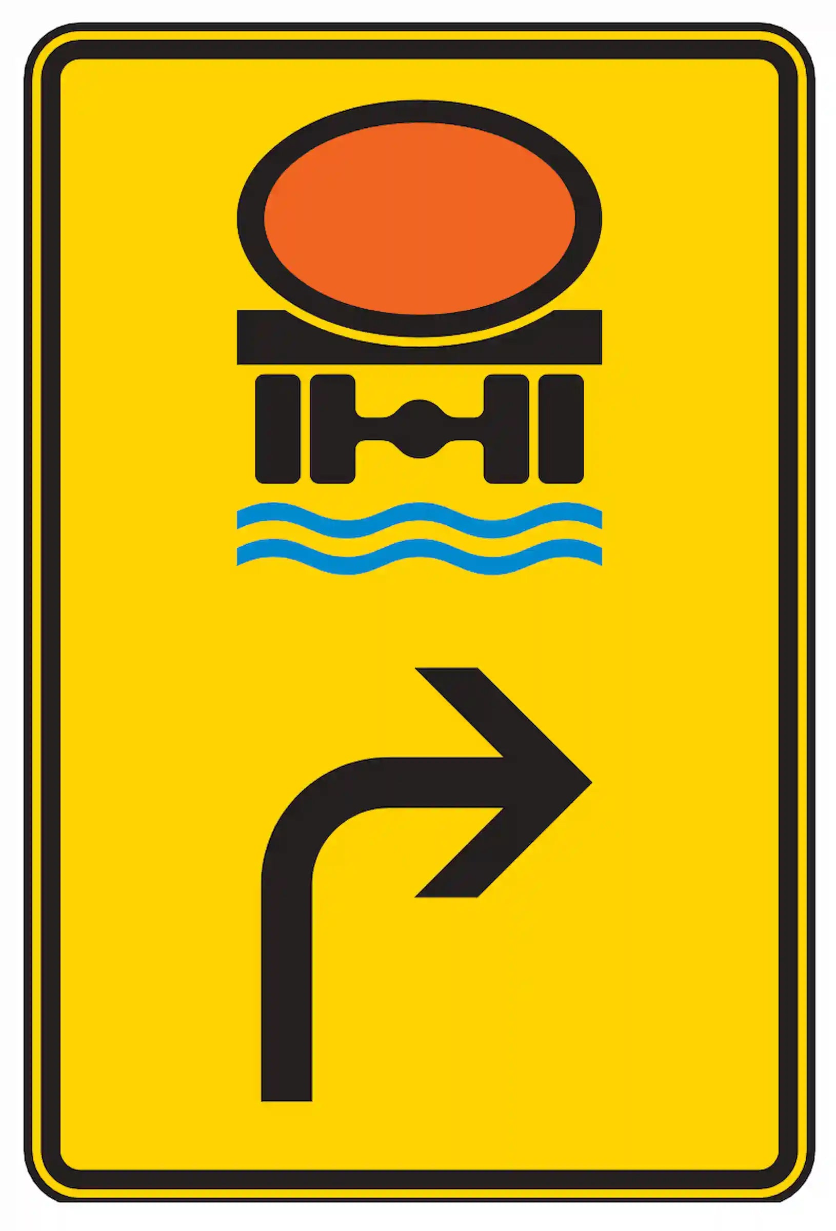 Verkehrszeichen 442-22: Umleitung für Fahrzeuge mit wassergefährdender Ladung nach rechts.