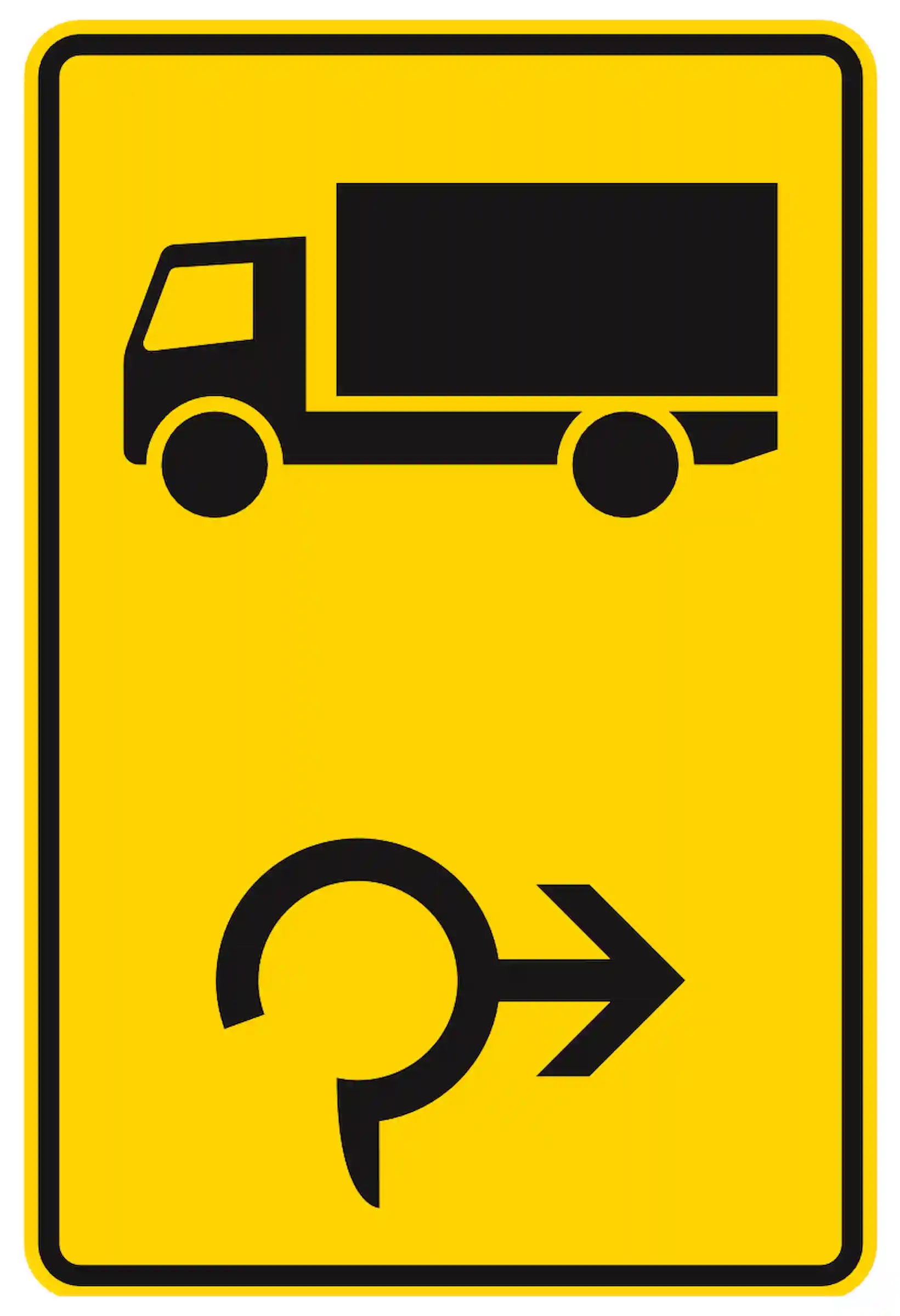 Verkehrszeichen 442-24: Umleitung für Fahrzeuge über 3,5 t über Kreisverkehr, rechtsweisend.
