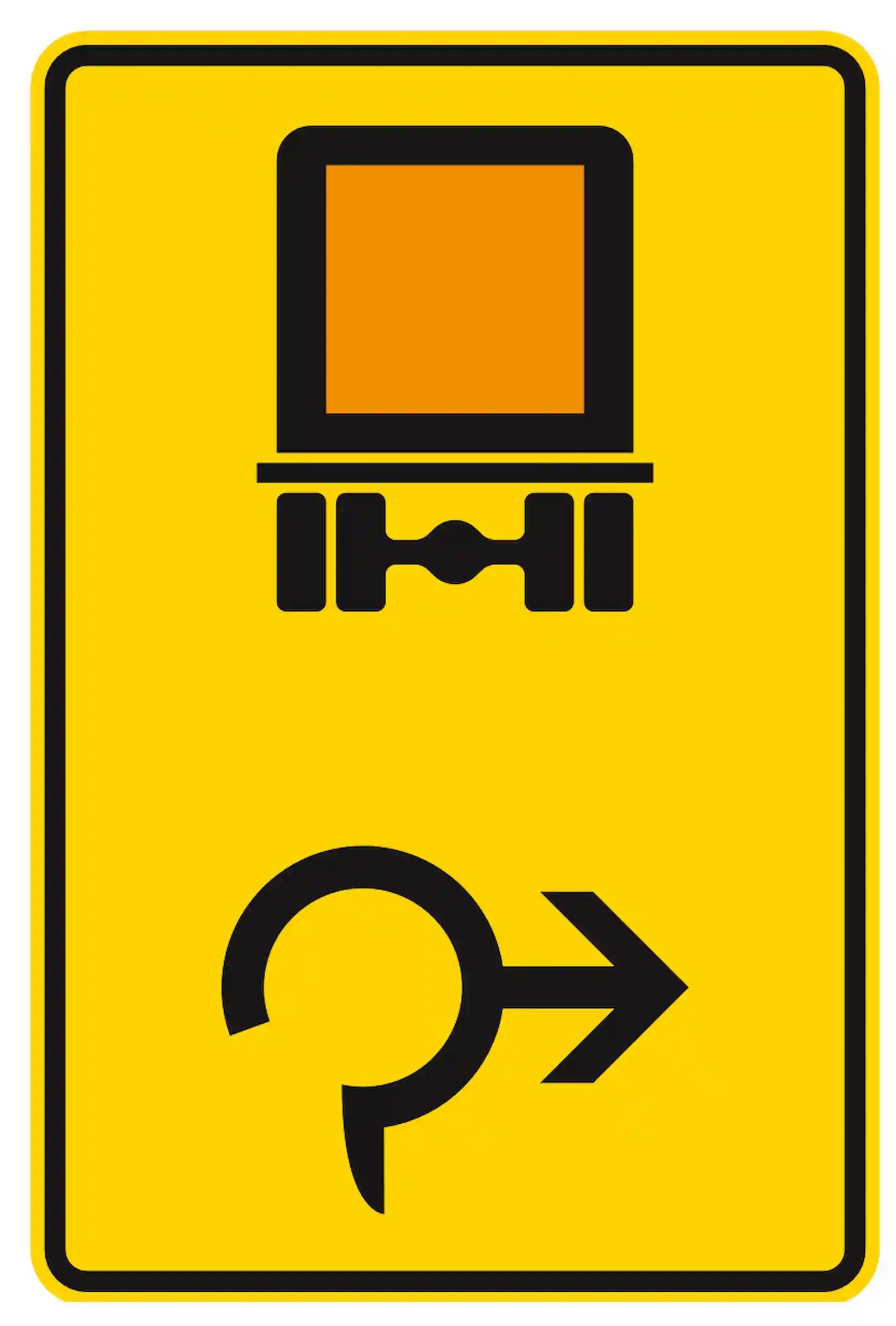 Verkehrszeichen 442-25: Gefahrgut-Umleitung im Kreisverkehr, Ausfahrt rechts.