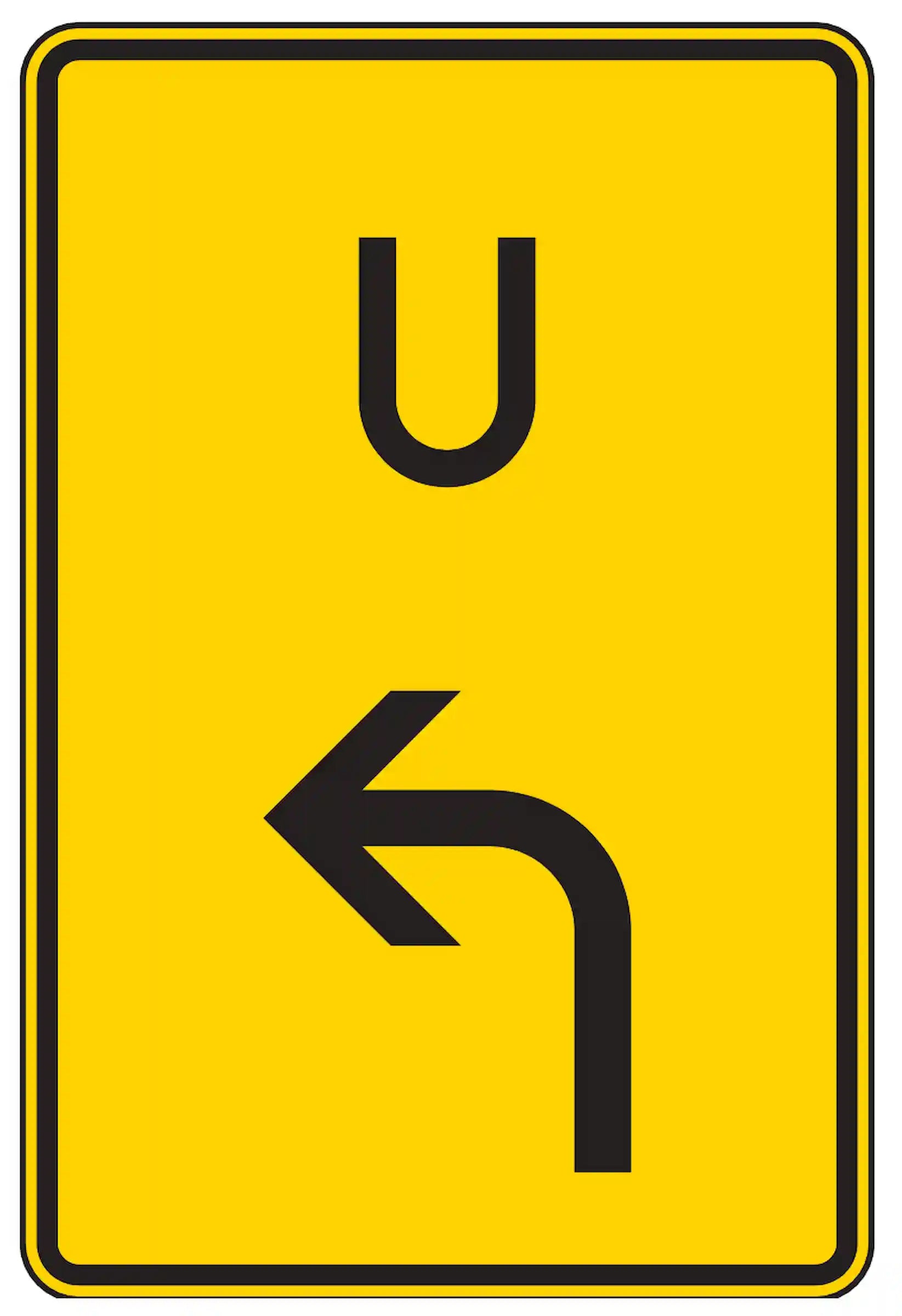 Verkehrszeichen 455.1-10: Umleitungsankündigung mit Linksabbiegerpfeil.