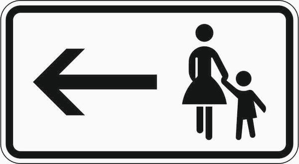 Verkehrszeichen "Fußgänger Gehweg gegenüber benutzen, linksweisend" - VZ 1000-12