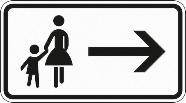 Verkehrszeichen "Fußgänger Gehweg gegenüber benutzen, rechtsweisend" - VZ 1000-22