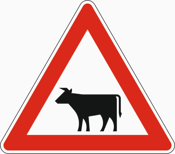 Verkehrszeichen "Viehbetrieb, Aufstellung rechts " - VZ 101-12