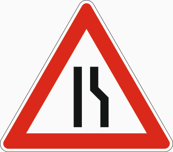 Verkehrszeichen "Einseitige verengte Fahrbahn, Verengung rechts" - VZ 121-10