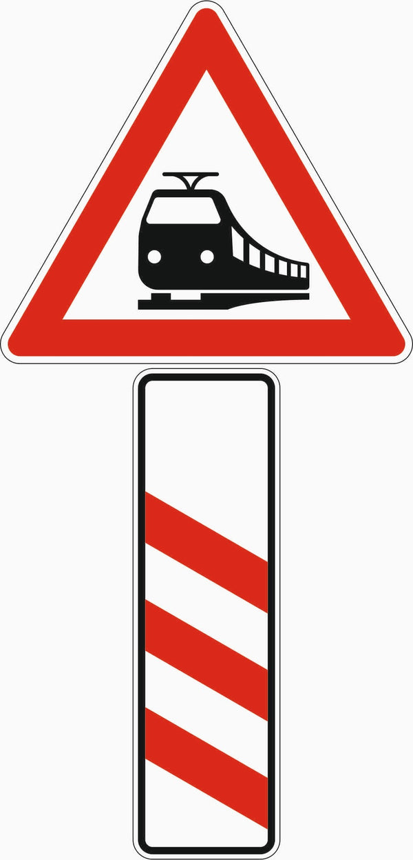Verkehrszeichen "Bahnübergang mit dreistreifiger Bake, Aufstellung links" - VZ 156-20