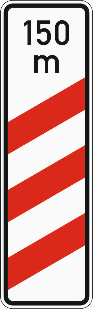 Verkehrszeichen "Dreistreifige Bake mit Entfernungsangabe, Aufstellung rechts" - VZ 157-11