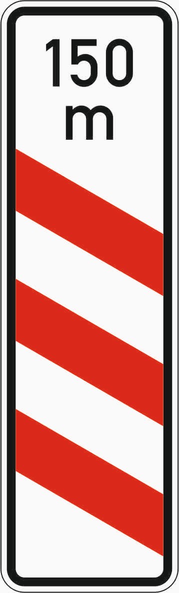 Verkehrszeichen "Dreistreifige Bake mit Entfernungsangabe, Aufstellung links" - VZ 157-21