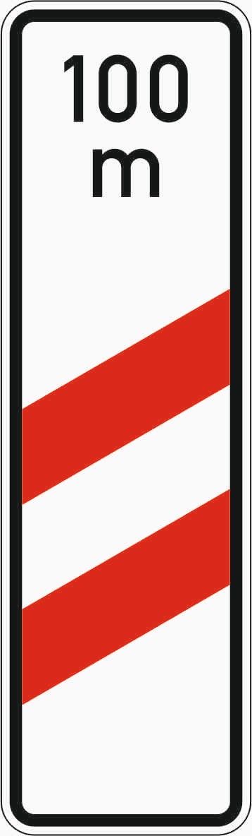 Verkehrszeichen "Zweistreifige Bake mit Entfernungsangaben, Aufstellung rechts" - VZ 159-11