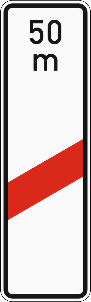 Verkehrszeichen "Einstreifige Bake mit Entfernungsangabe, Aufstellung rechts" - VZ 162-11