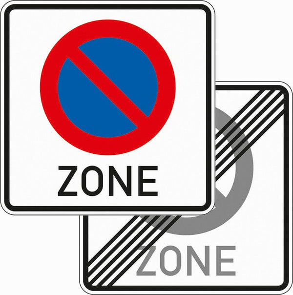 Verkehrszeichen "Beginn/Ende eines eingeschränkten Haltverbots für eine Zone, doppelseitig" - VZ 290.1-40