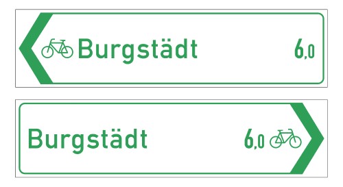 Radwegschild als Pfeilwegweiser, doppelseitig