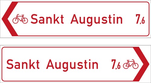 Radwegschild als Pfeilwegweiser, doppelseitig