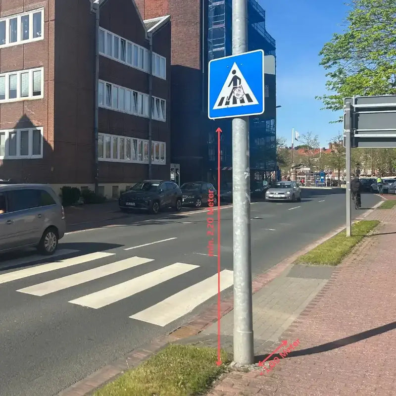 Verkehrszeichen "Fußgängerüberweg, Aufstellung links" - VZ 350-20