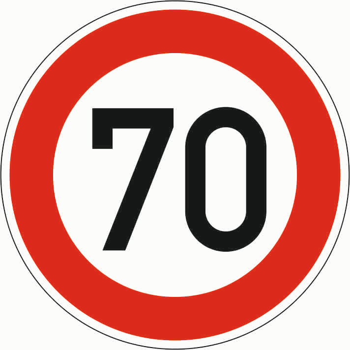 Verkehrszeichen "Zulässige Höchstgeschwindigkeit 70 km/h" - VZ 274-70