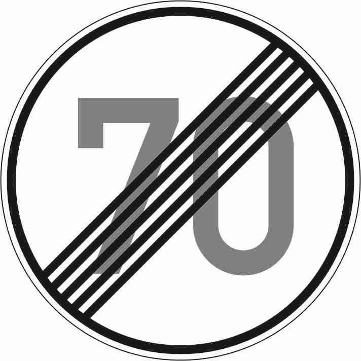 Verkehrszeichen "Ende der zulässigen Höchstgeschwindigkeit 70 km/h" - VZ 278-70