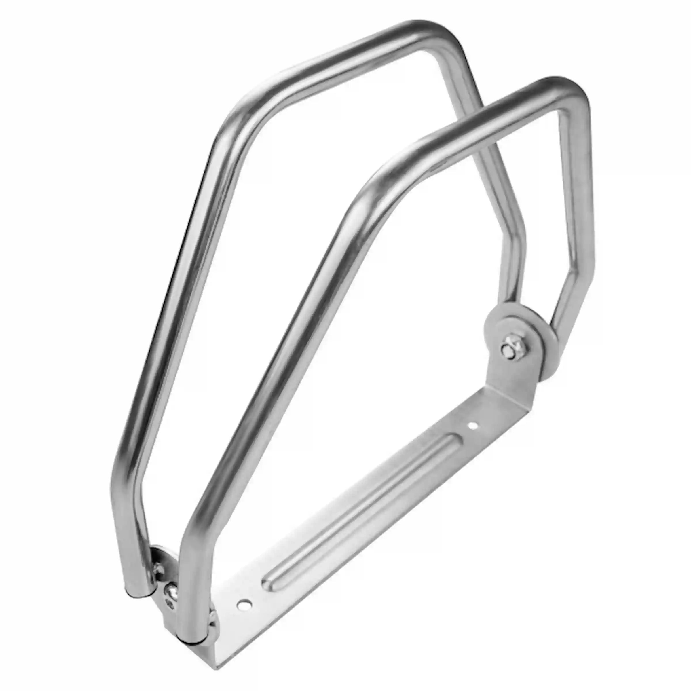 Schwenkbarer Wand-Fahrradhalter aus verzinktem Stahl.