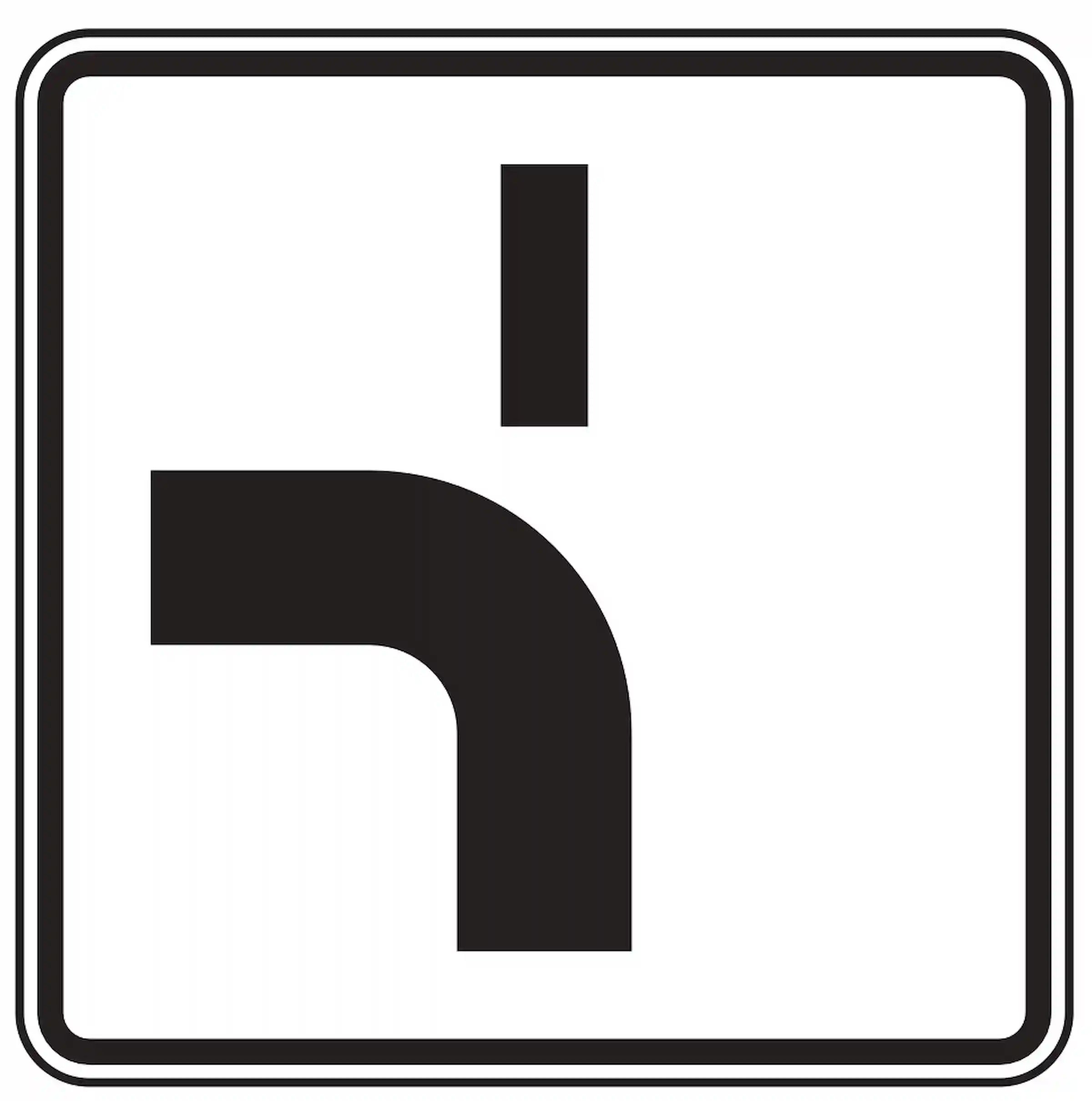 Verkehrszeichen 1002-12: Zusatzzeichen „Verlauf der Vorfahrtsstraße“. Zeigt den abknickenden Verlauf der Vorfahrtsstraße im Kreuzungsbereich – ergänzend zu Verkehrszeichen 306.