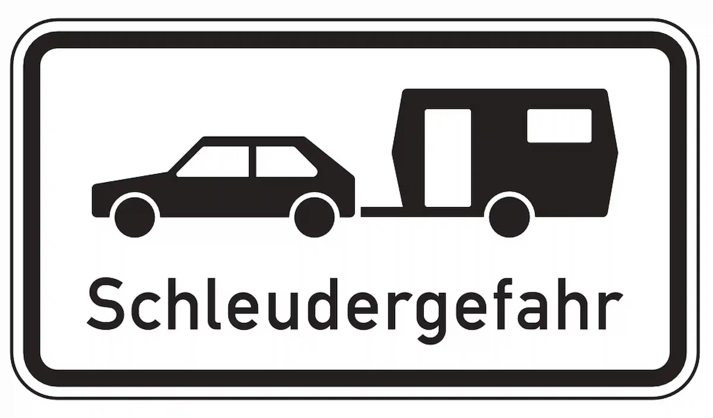 Zusatzzeichen: Seitenwind und Gefälle gefährlich für Gespanne.