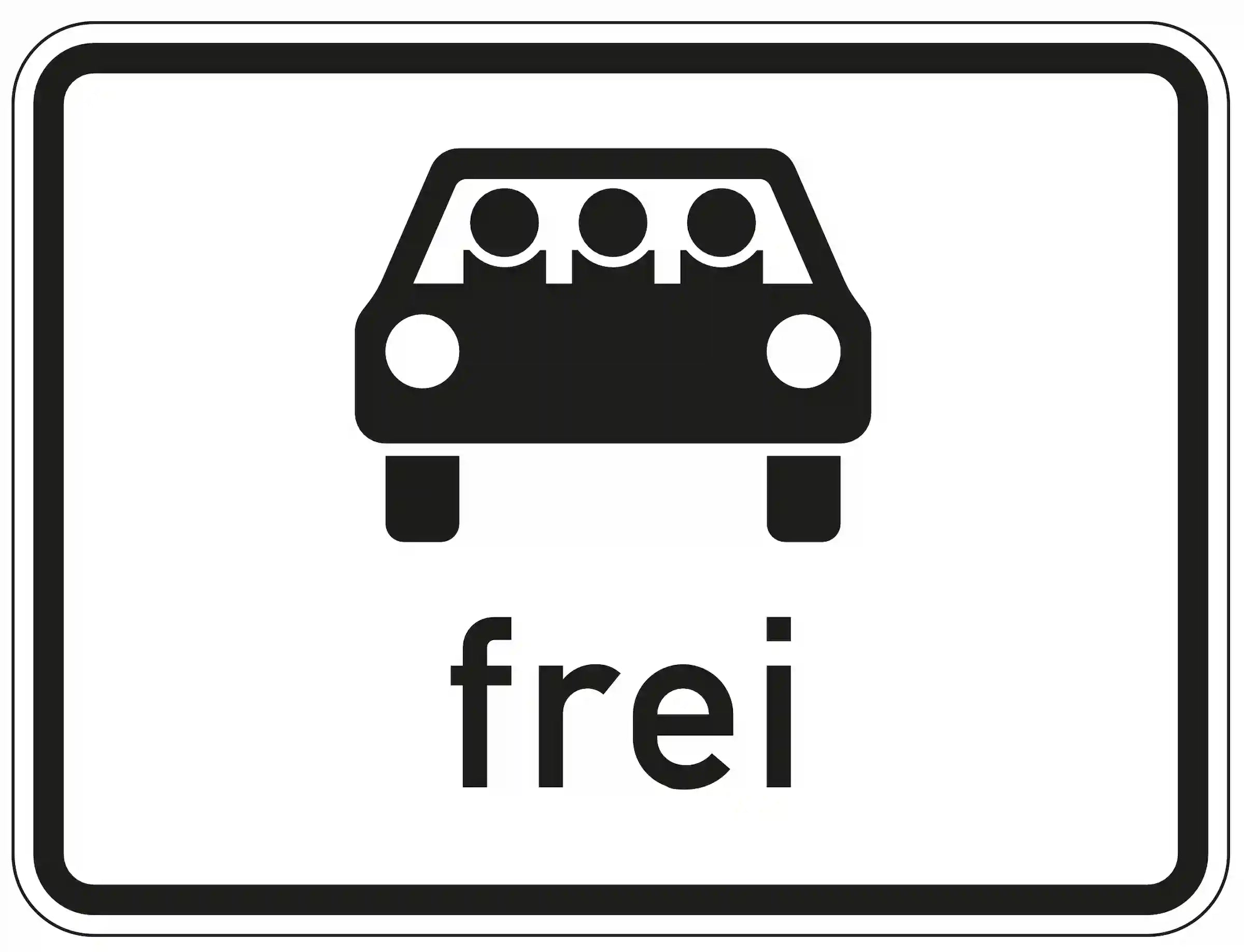 Zusatzzeichen 1024-22 – Verkehrszeichen mit Symbol eines Autos mit drei Insassen und dem Schriftzug „frei“ zur Freigabe mehrfachbesetzter Pkw oder Krafträder mit Beiwagen