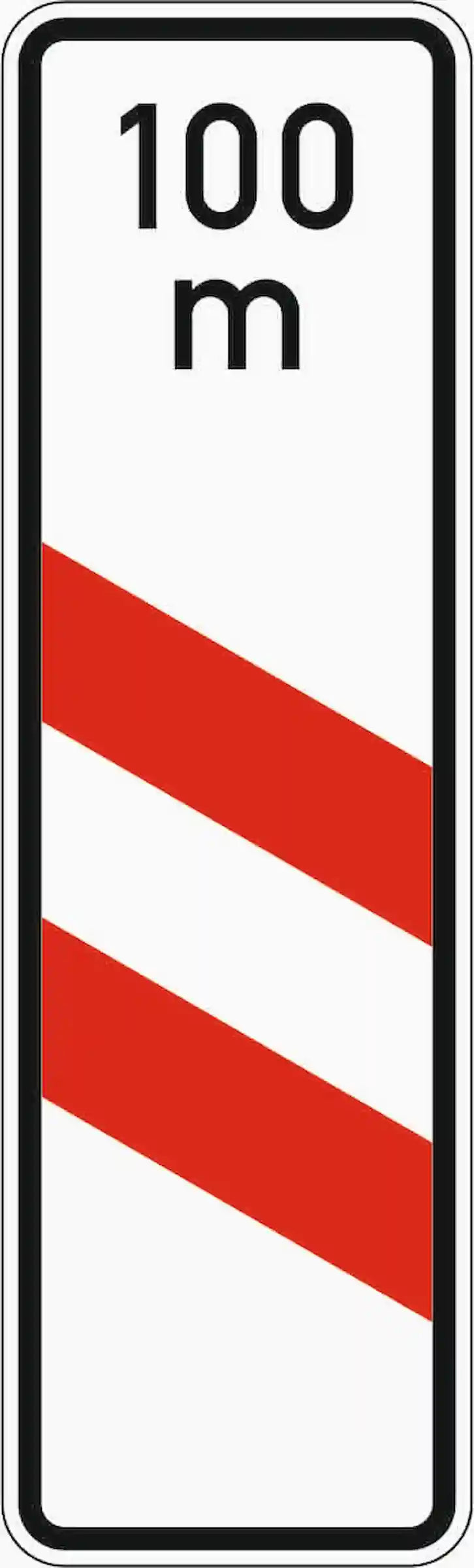 Verkehrszeichen "Zweistreifige Bake mit Entfernungsangaben, Aufstellung links" - VZ 159-21